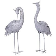 Pair of Mid-Century Metal Cranes or Bird Sculptures