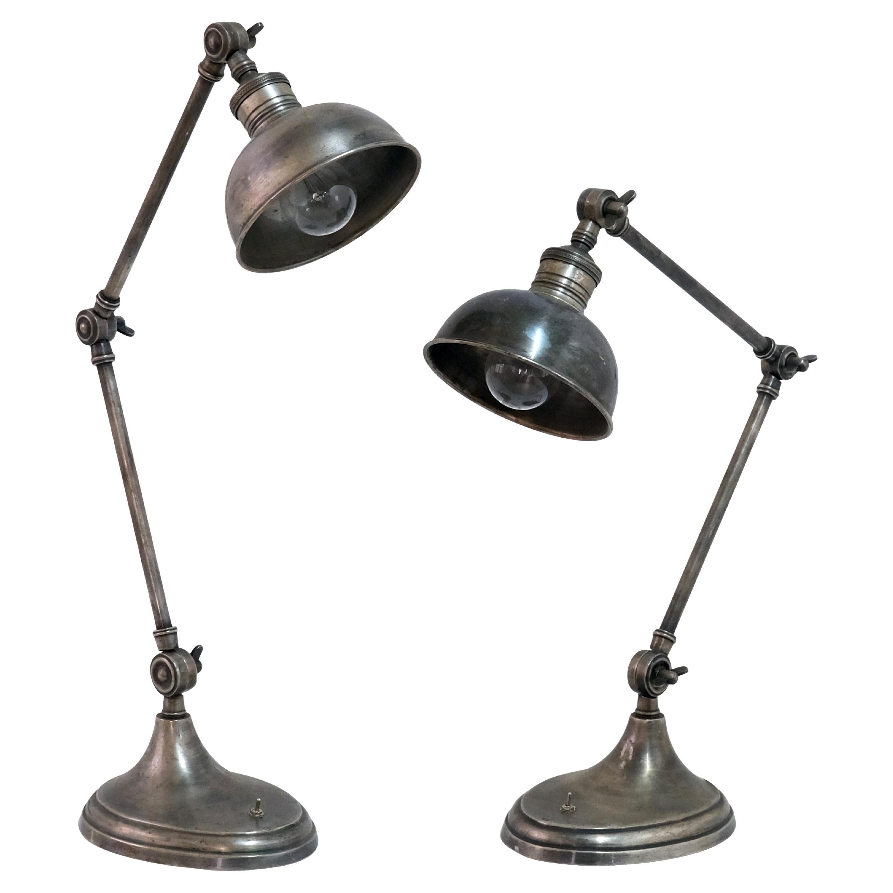 Pair of Mid Century Metal Table Lamps with Flexible Arms For Sale