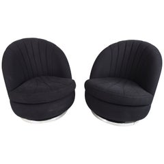 Retro Pair of Midcentury Milo Baughman Clam Shell Swivel Lounge Chairs