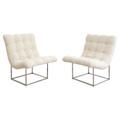 Pair of Mid Century Milo Baughman for Thayer Coggin Scoop Chairs W/ Chrome Bases