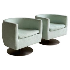 Pair of Mid-Century Milo Baughman Style Barrel Back Swivel Chairs