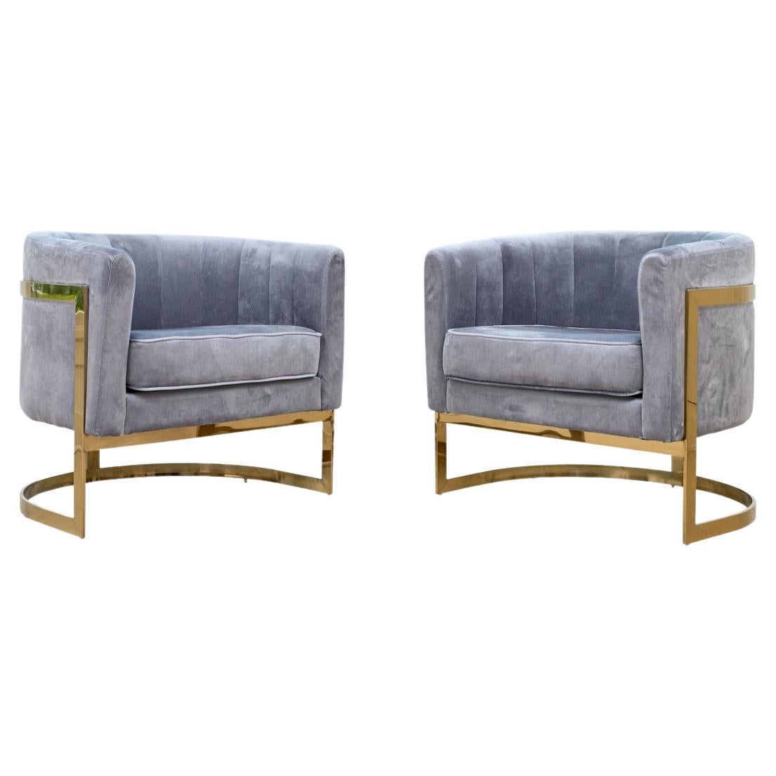 Pair Of Mid Century Milo Baughman Style Brass Club Chairs  For Sale
