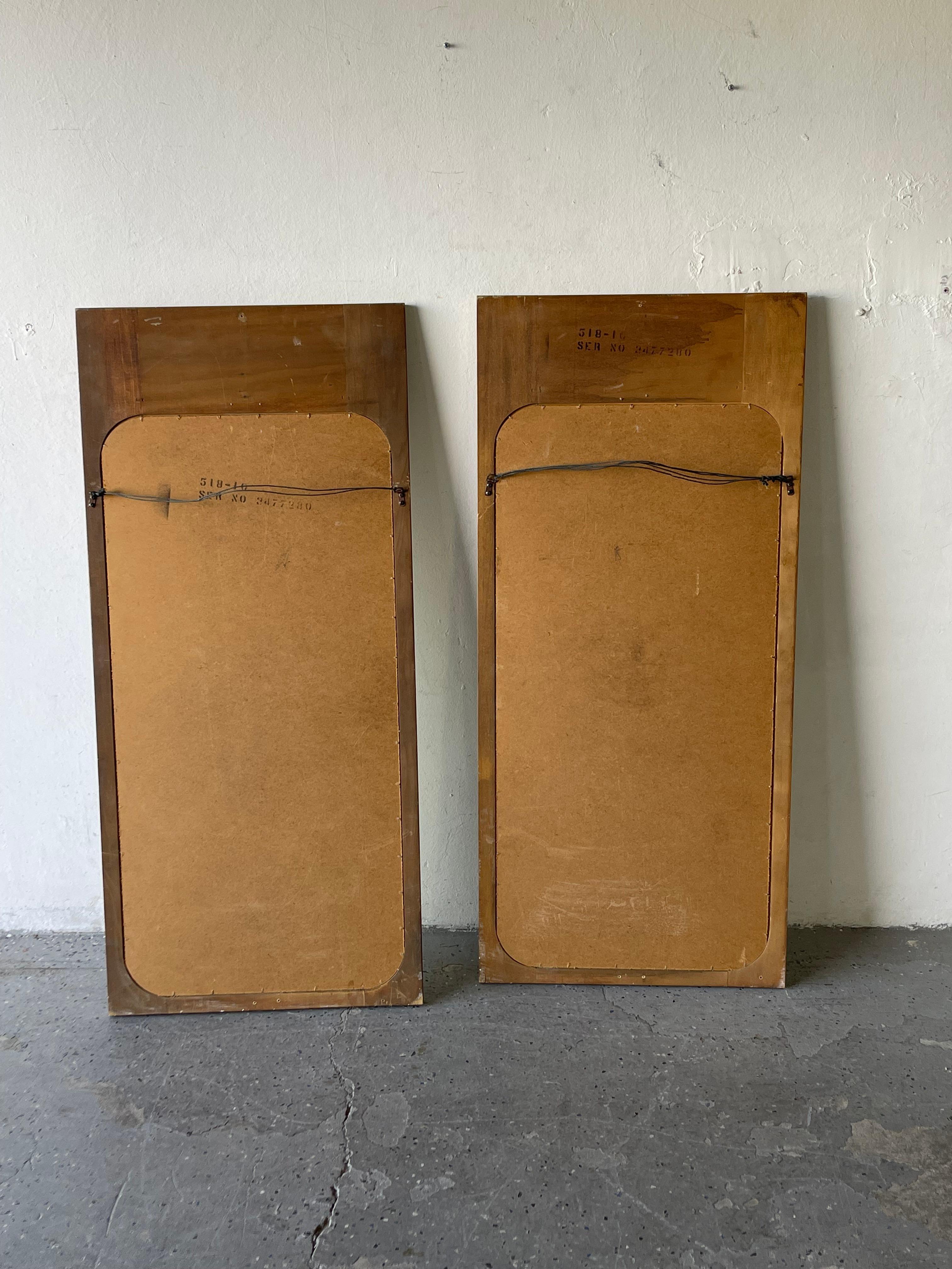 Pair of Midcentury Milo Baughman Style Roland Carter for Lane Burl Wood Mirrors In Good Condition In Las Vegas, NV