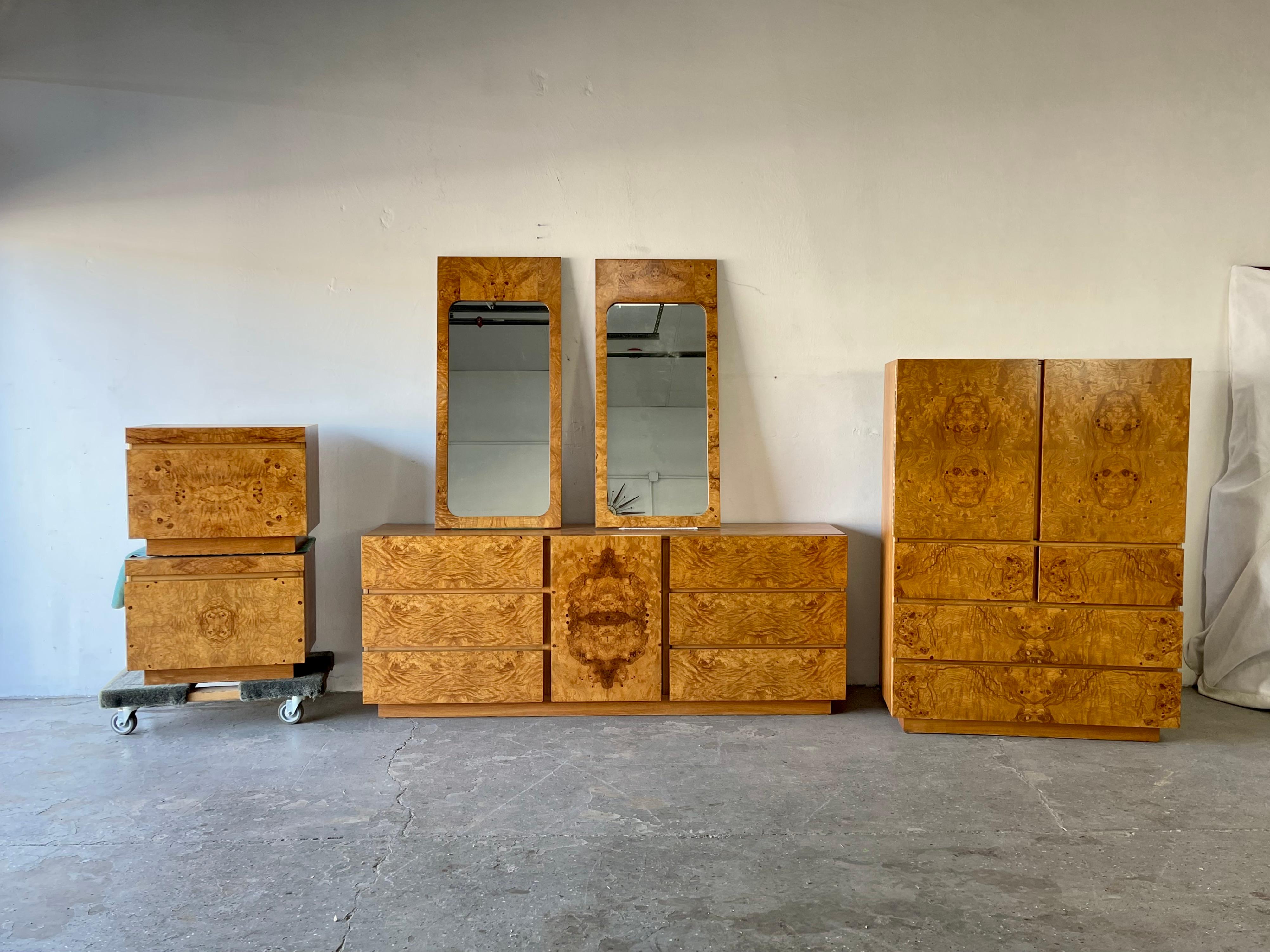 Pair of Midcentury Milo Baughman Style Roland Carter Lane Burl Wood Nightstands 4