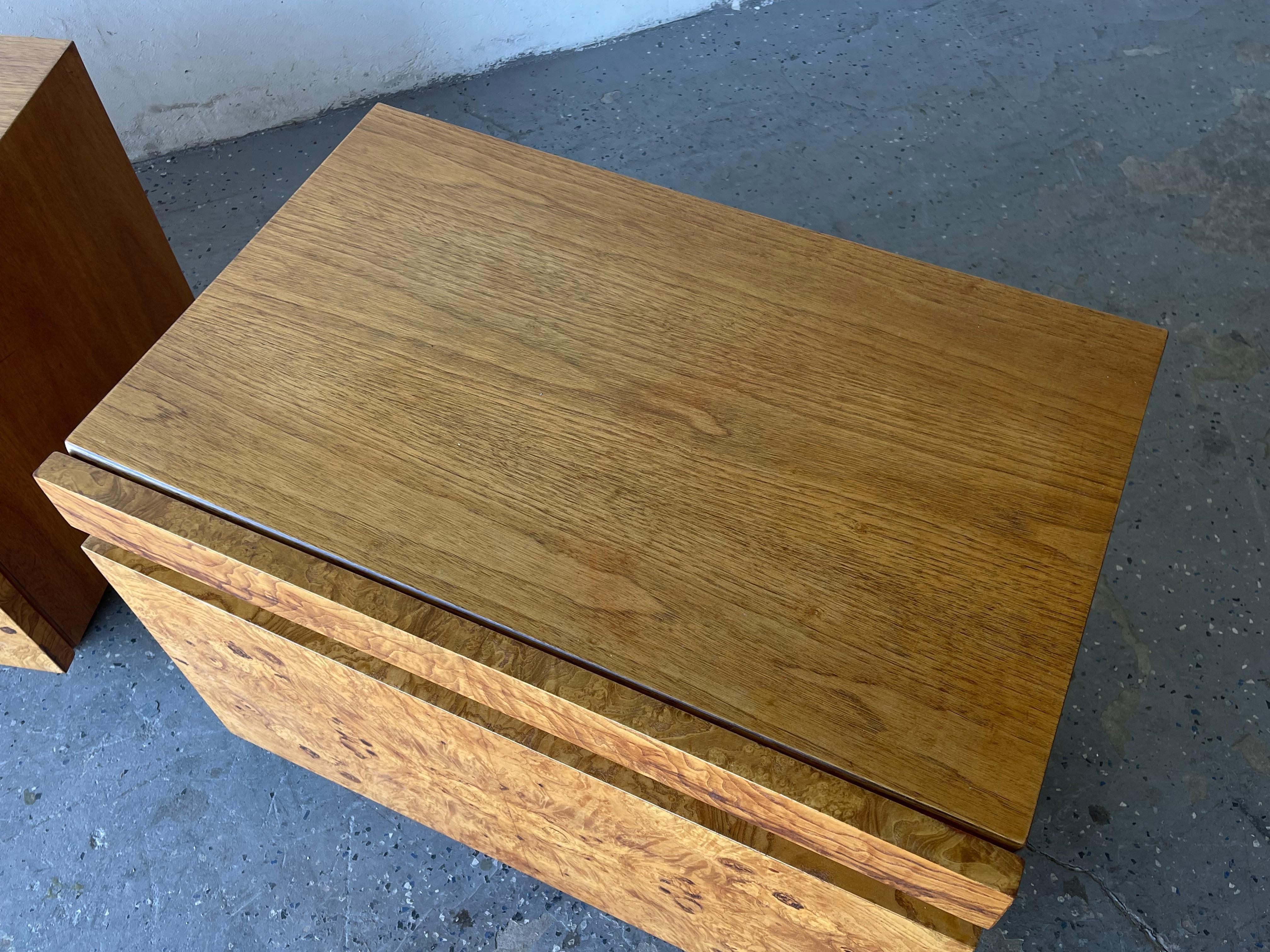 American Pair of Midcentury Milo Baughman Style Roland Carter Lane Burl Wood Nightstands