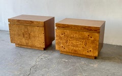 Pair of Midcentury Milo Baughman Style Roland Carter Lane Burl Wood Nightstands