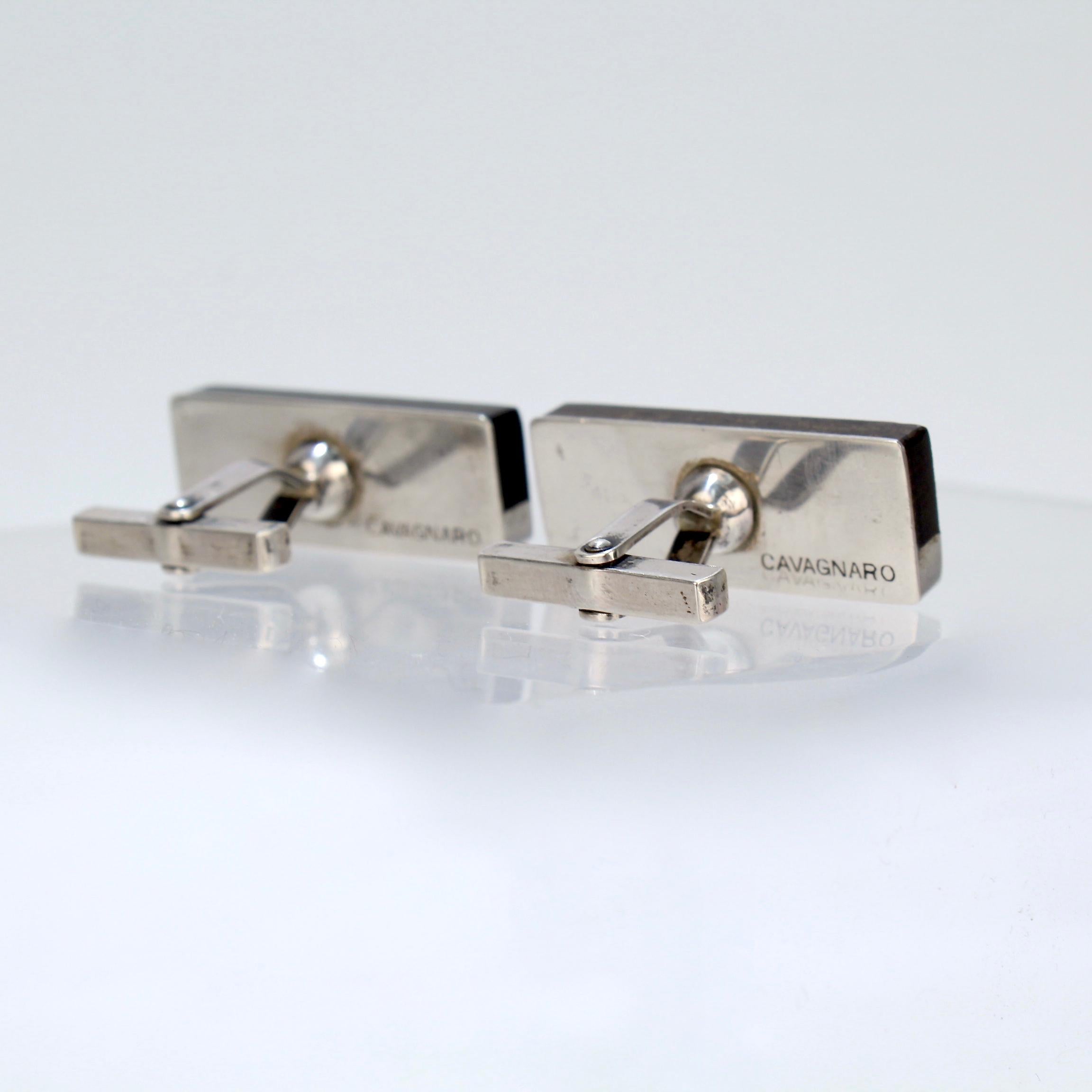 Pair of Mid-Century Modern Milton Cavagnaro Modernist Sterling & Wood Cufflinks For Sale 6