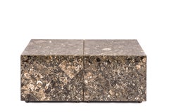 Pair of mid-century minimalistic side tables or coffee tables in brown-grey marb