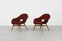 Pair of Miroslav Navrátil Bucket Lounge Chairs for Vertex in Red w/ Birch Frames