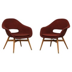 Retro Pair of Mid Century Miroslav Navrátil Bucket Lounge Chairs for Vertex in Red