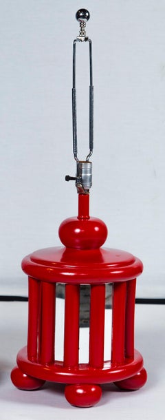 Paar verspiegelte rote Lampen aus der Mitte des Jahrhunderts