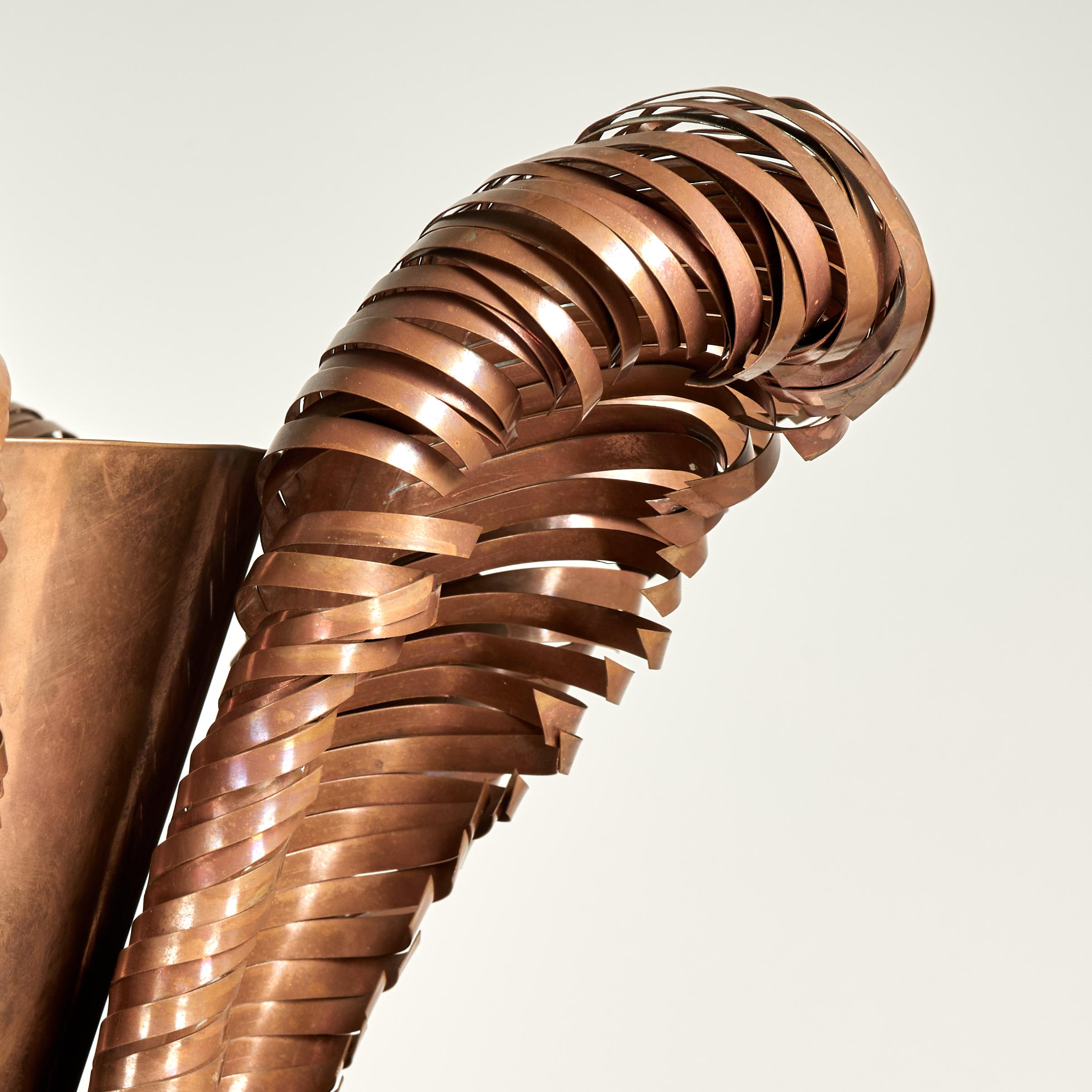 Copper Pair of Mid Century Mirrored Torchiere Floor Lamps with Palm Leaves For Sale