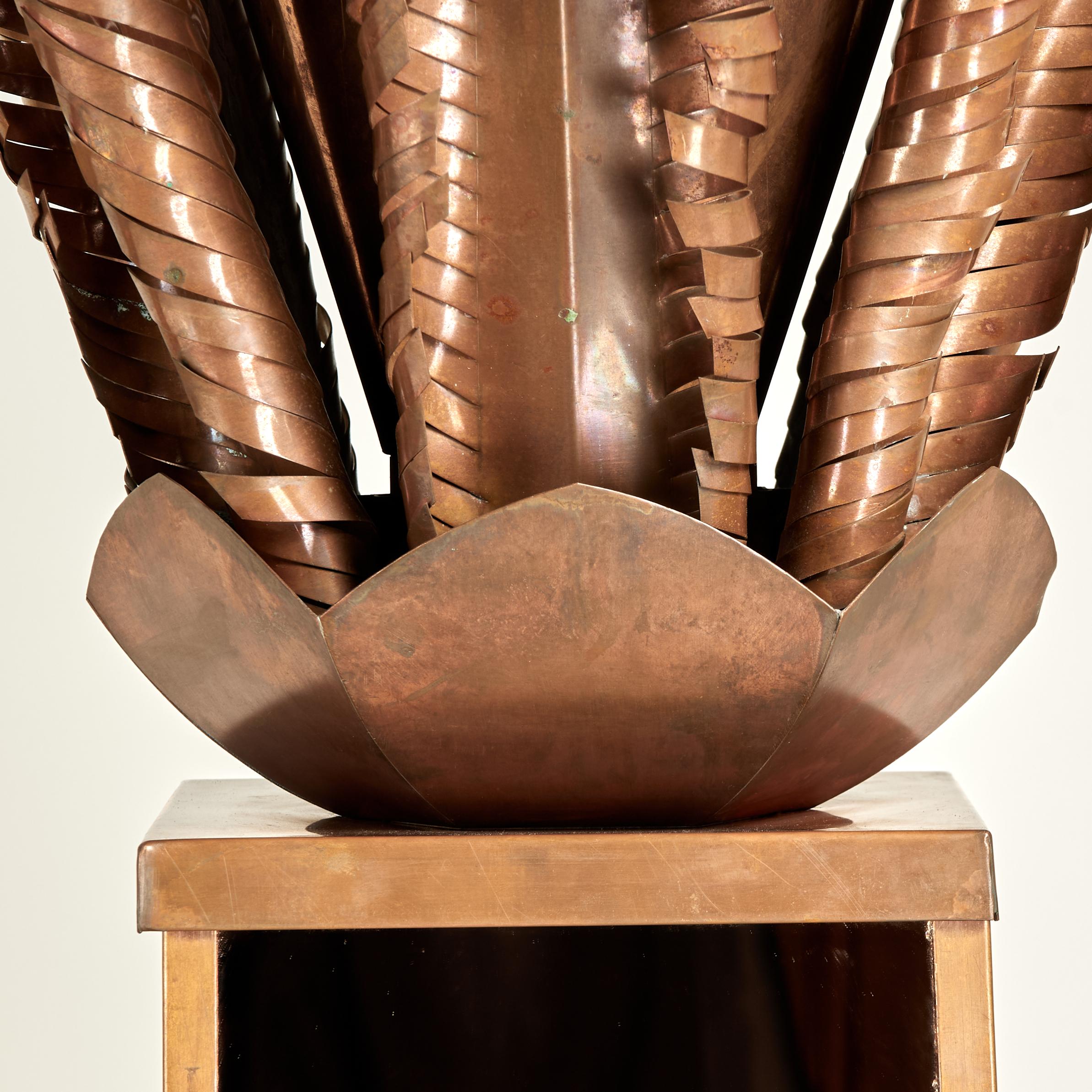 Pair of Mid Century Mirrored Torchiere Floor Lamps with Palm Leaves For Sale 1