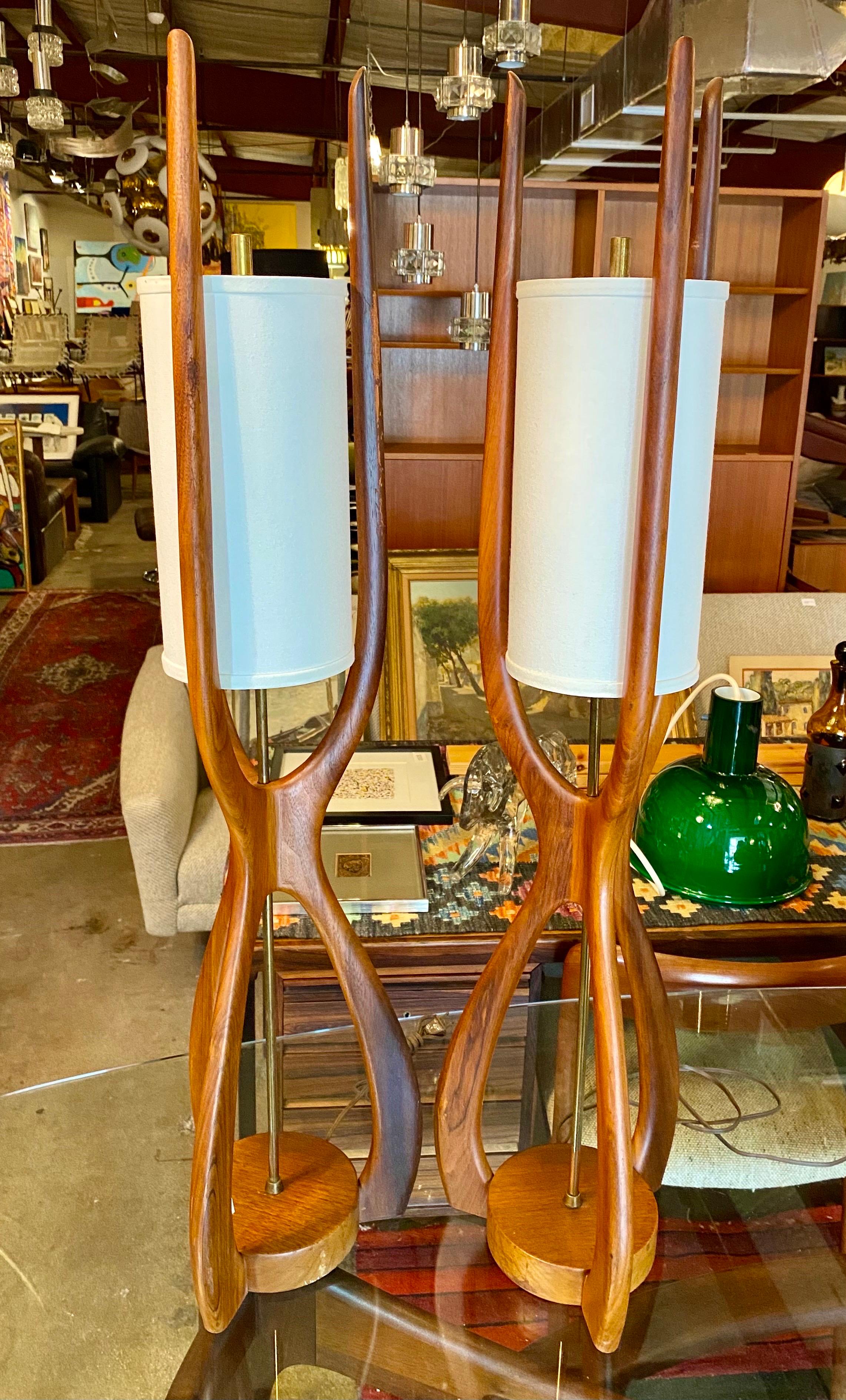 20th Century Pair of Mid-Century Modeline Teak Lamps