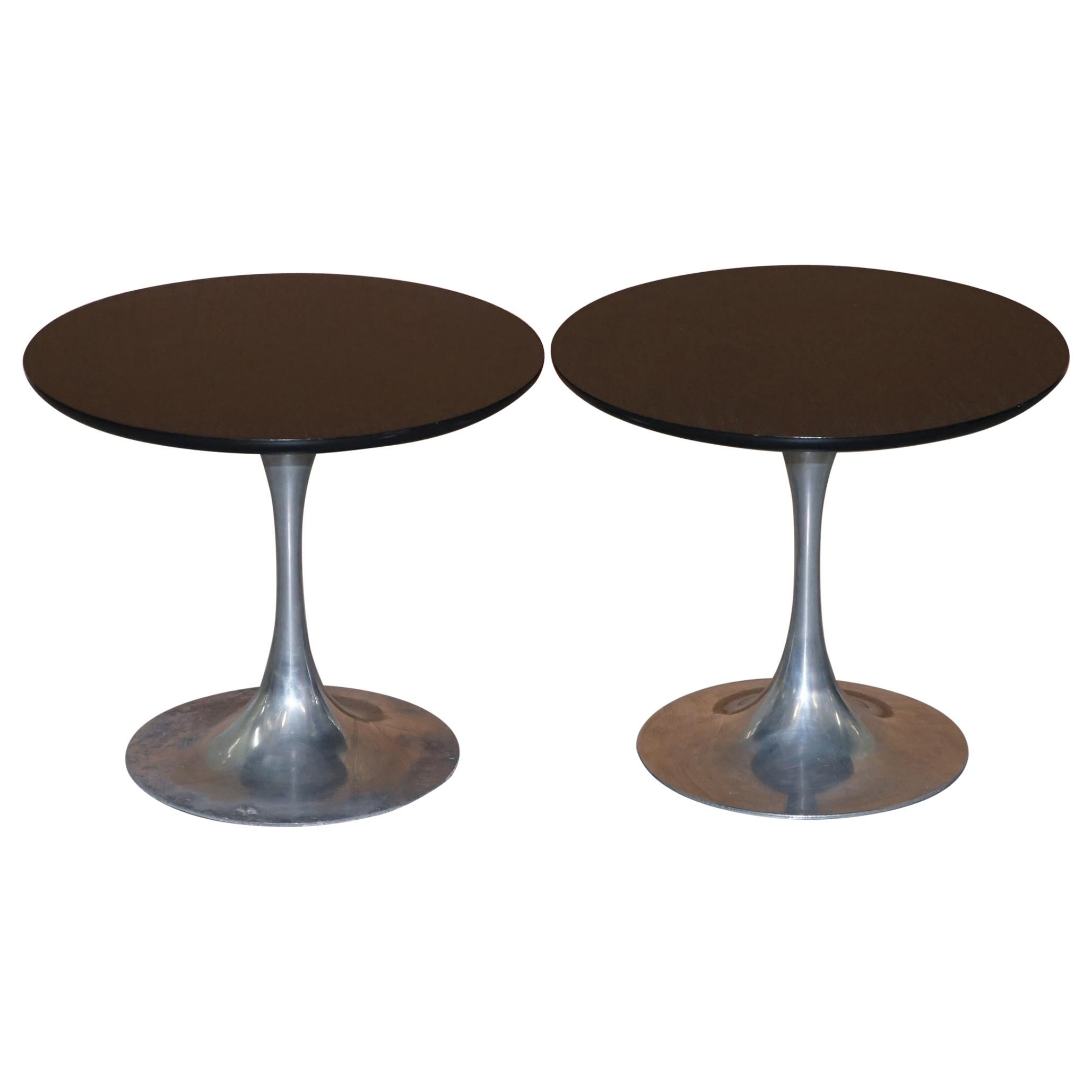 Pair of Mid-Century Modern 1960s Arkana Tulip Chrome Base Side End Lamp Tables