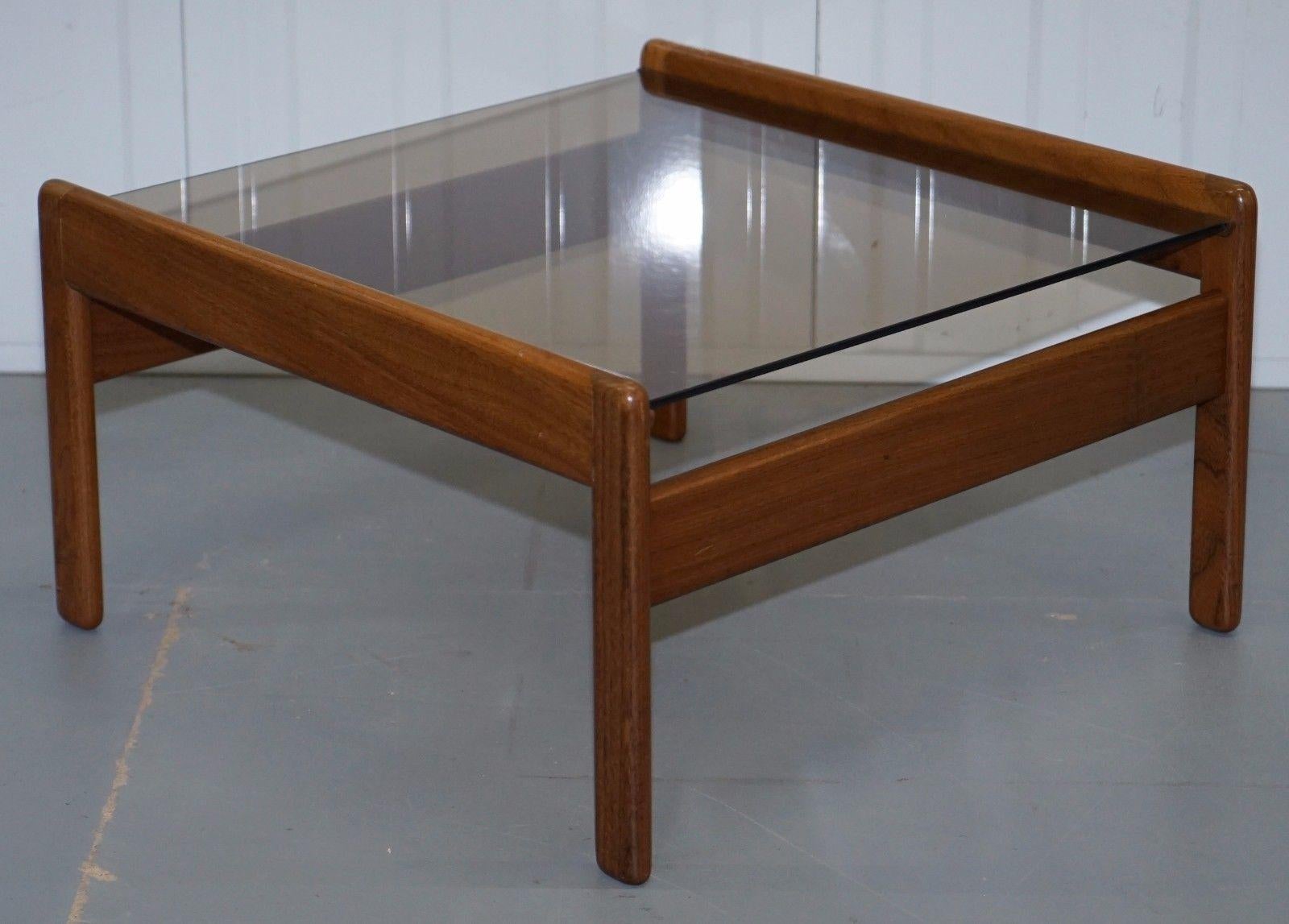 Hand-Crafted Pair of Mid-Century Modern 1960s Danish Teak Side Tables with Glass Tops Lovely
