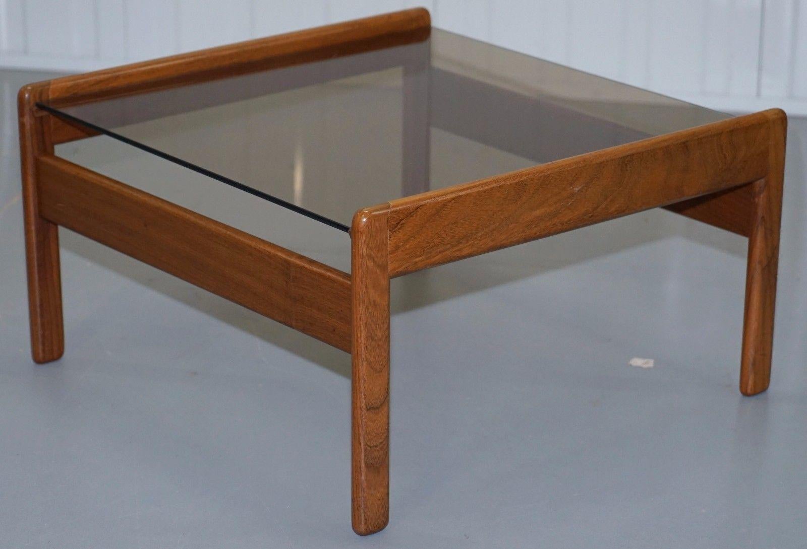 Pair of Mid-Century Modern 1960s Danish Teak Side Tables with Glass Tops Lovely 1