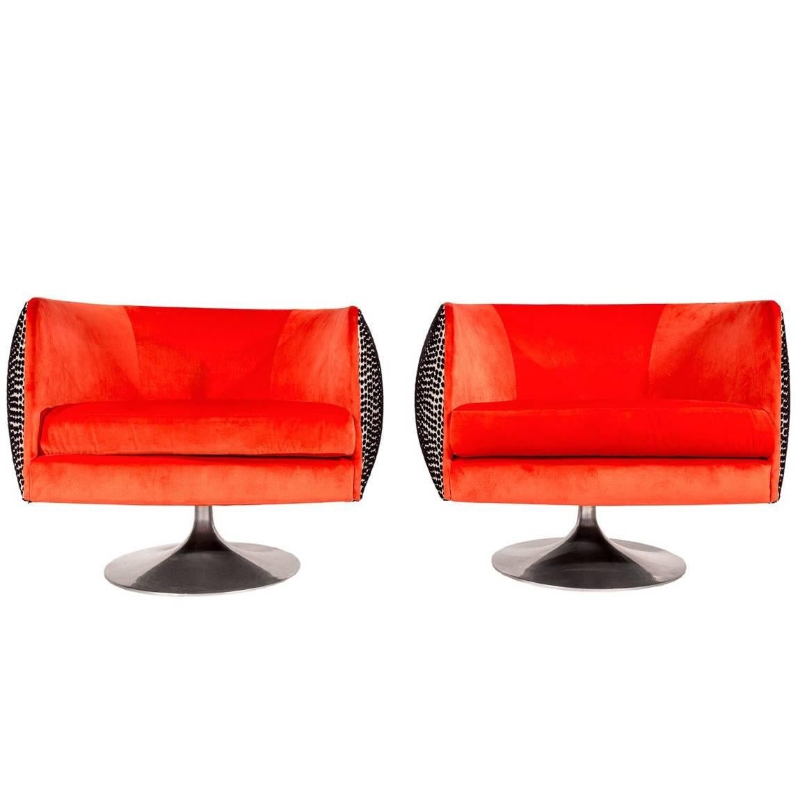 Pair of Mid-Century Modern 1960s Swivel Chairs By Pearsall In New Fabrics.