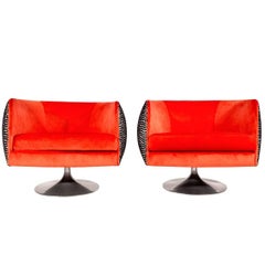 Pair of Mid-Century Modern 1960s Swivel Chairs By Pearsall In New Fabrics.