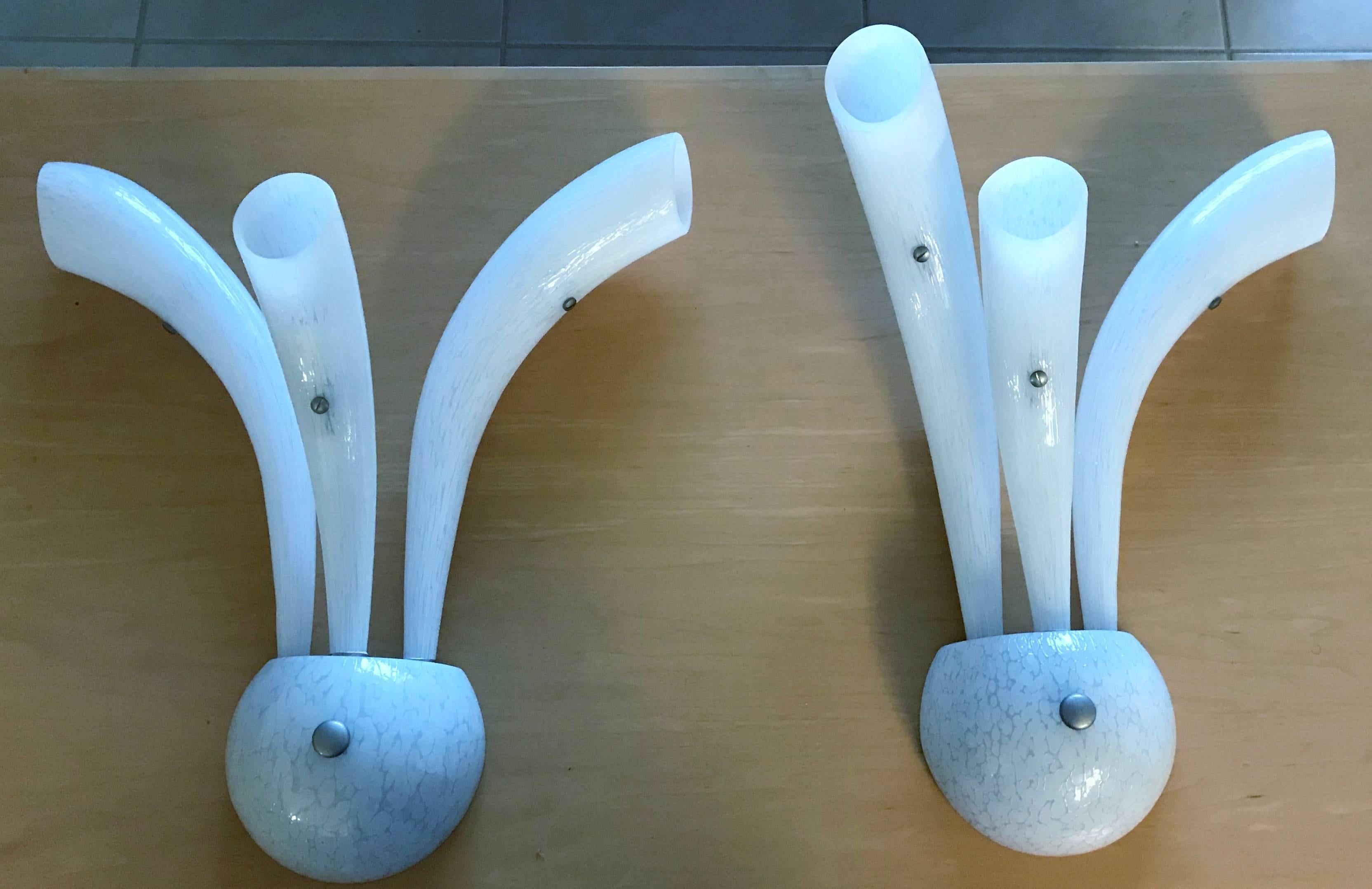 Blown Glass Pair of Mid-Century Modern Three-Light Sconces Attributed to Vistosi
