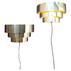 Pair of Mid-Century Modern 3-Tier Brass Wall Sconces