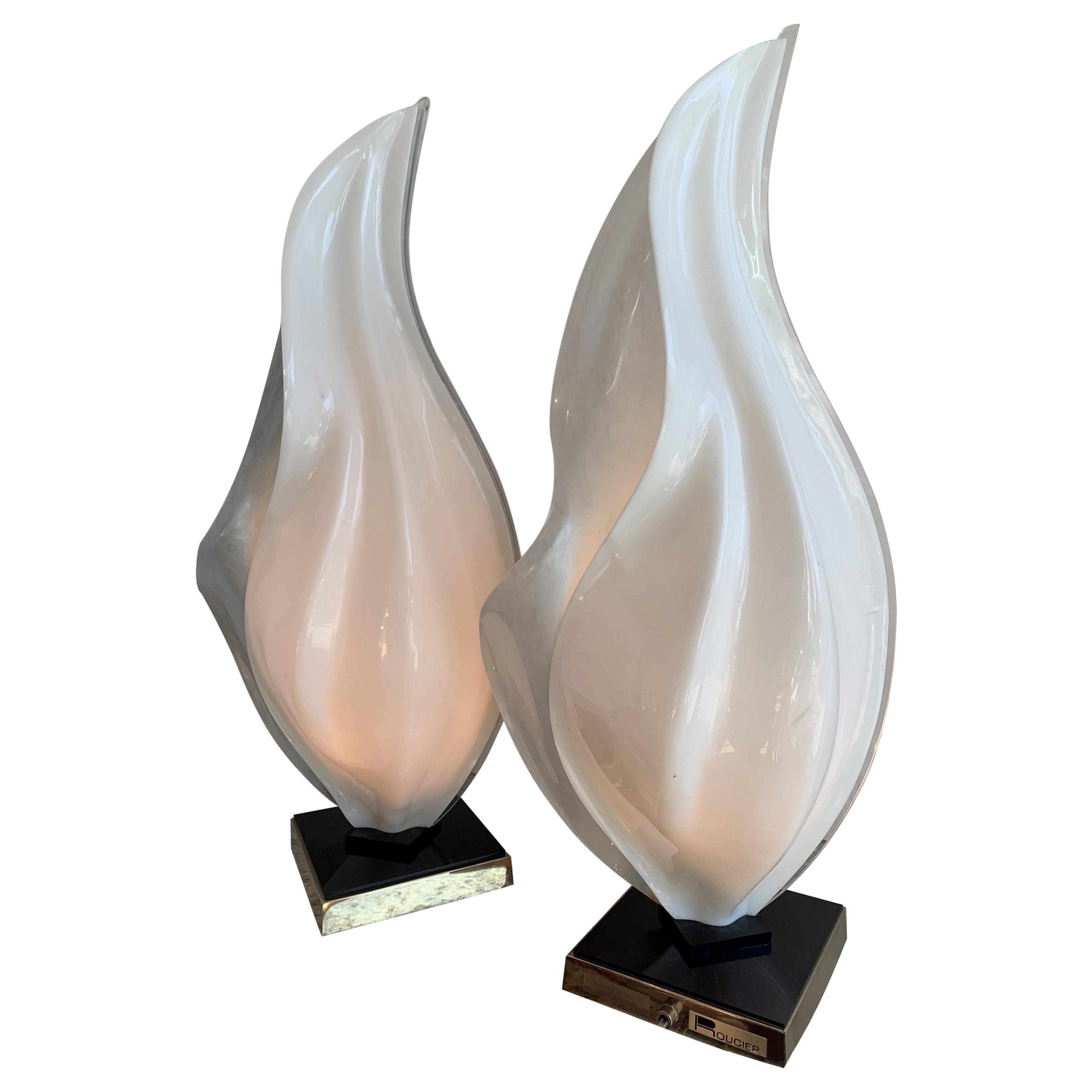 Pair of Mid-Century Modern Acrylic Tear Drop Table Lamps, by Rougier