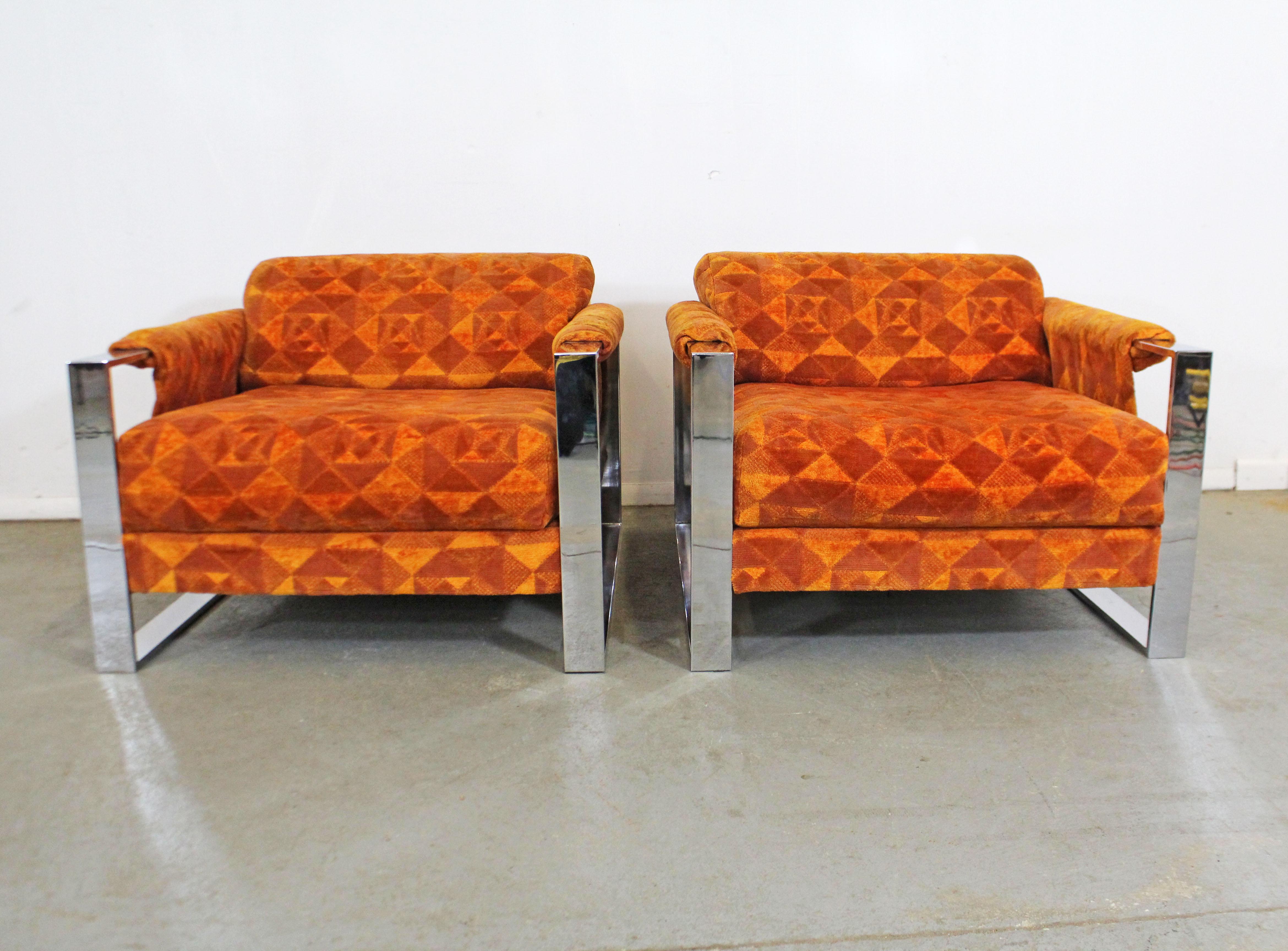 Fabric Pair of Mid-Century Modern Adrian Pearsall Craft Associates Chrome Lounge Chairs