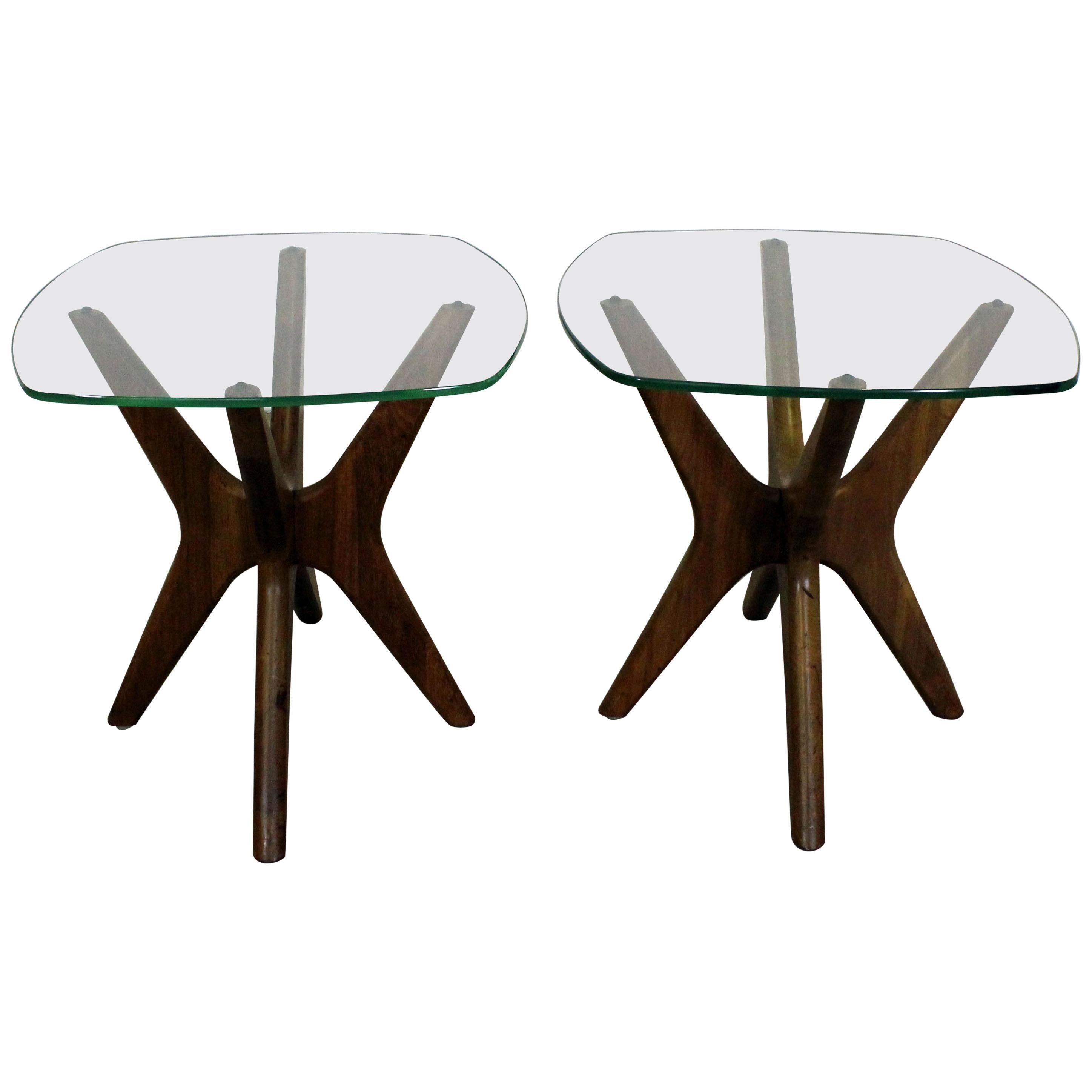Pair of Mid-Century Modern Adrian Pearsall 'Jacks' Glass Top End Tables