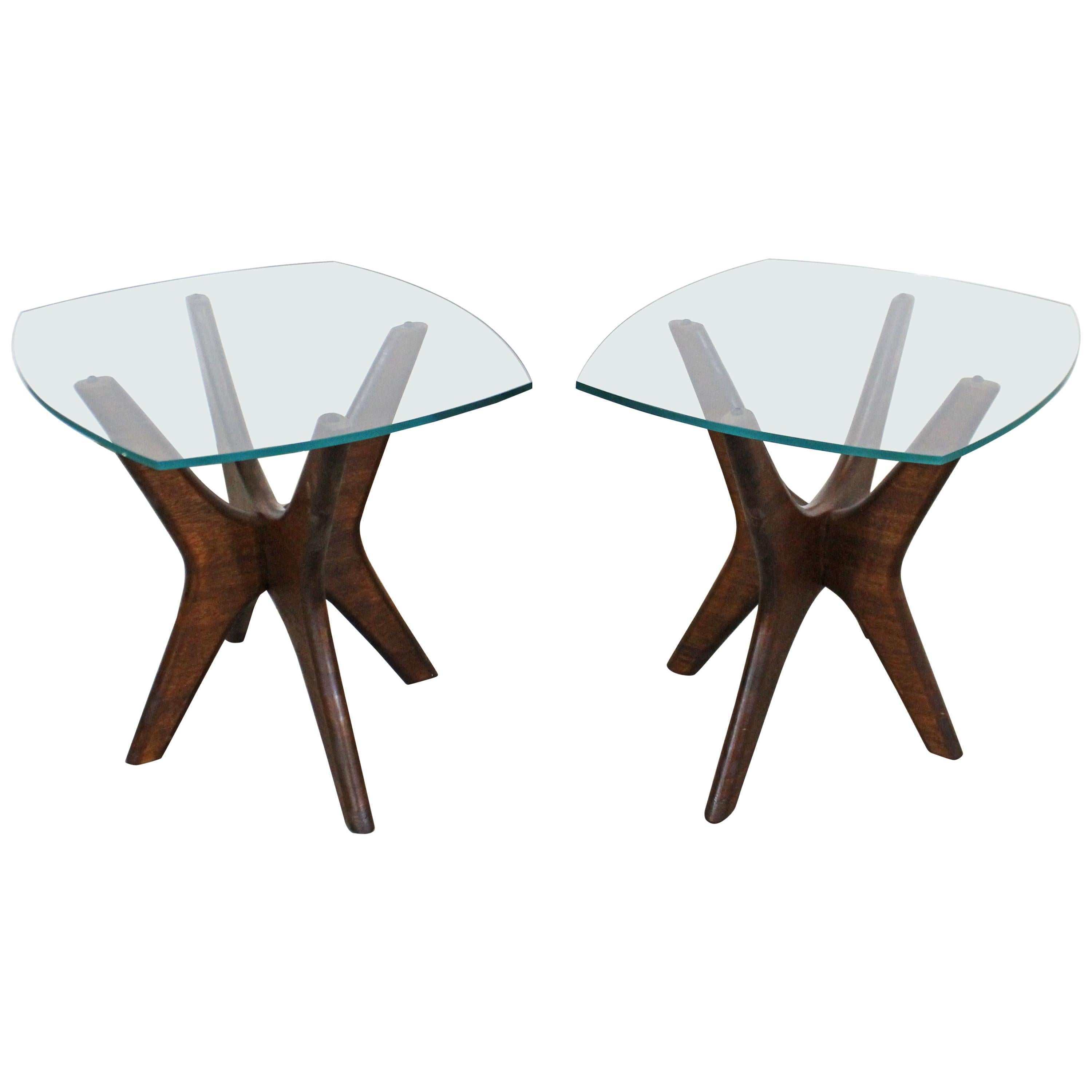 Pair of Mid-Century Modern Adrian Pearsall 'Jacks' Glass Top End Tables