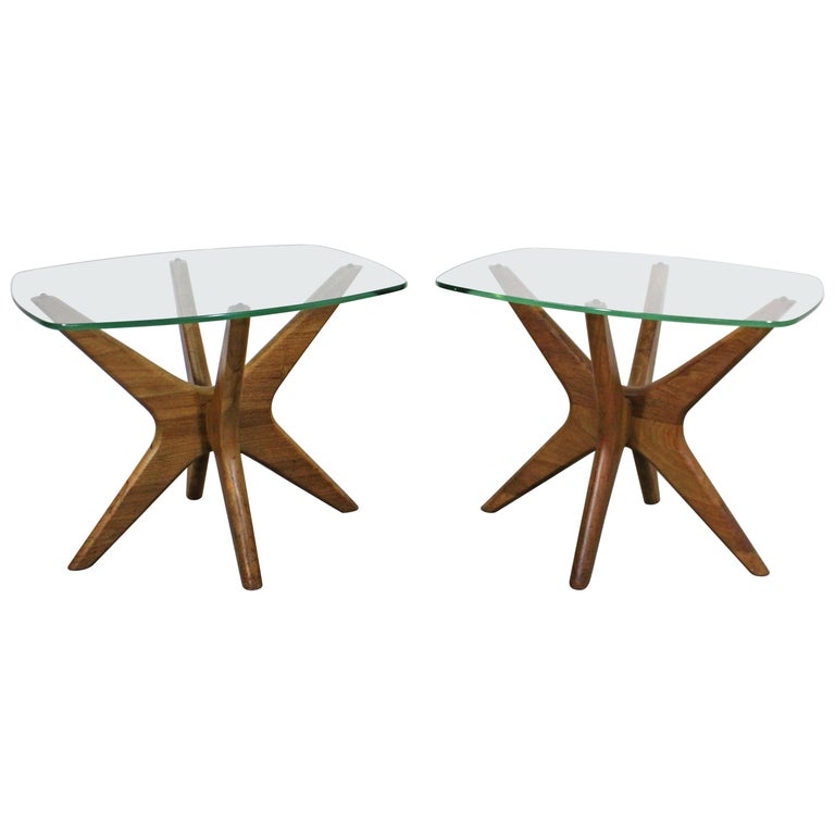Pair of MidCentury Modern Adrian Pearsall 'Jacks' Glass Top End Tables