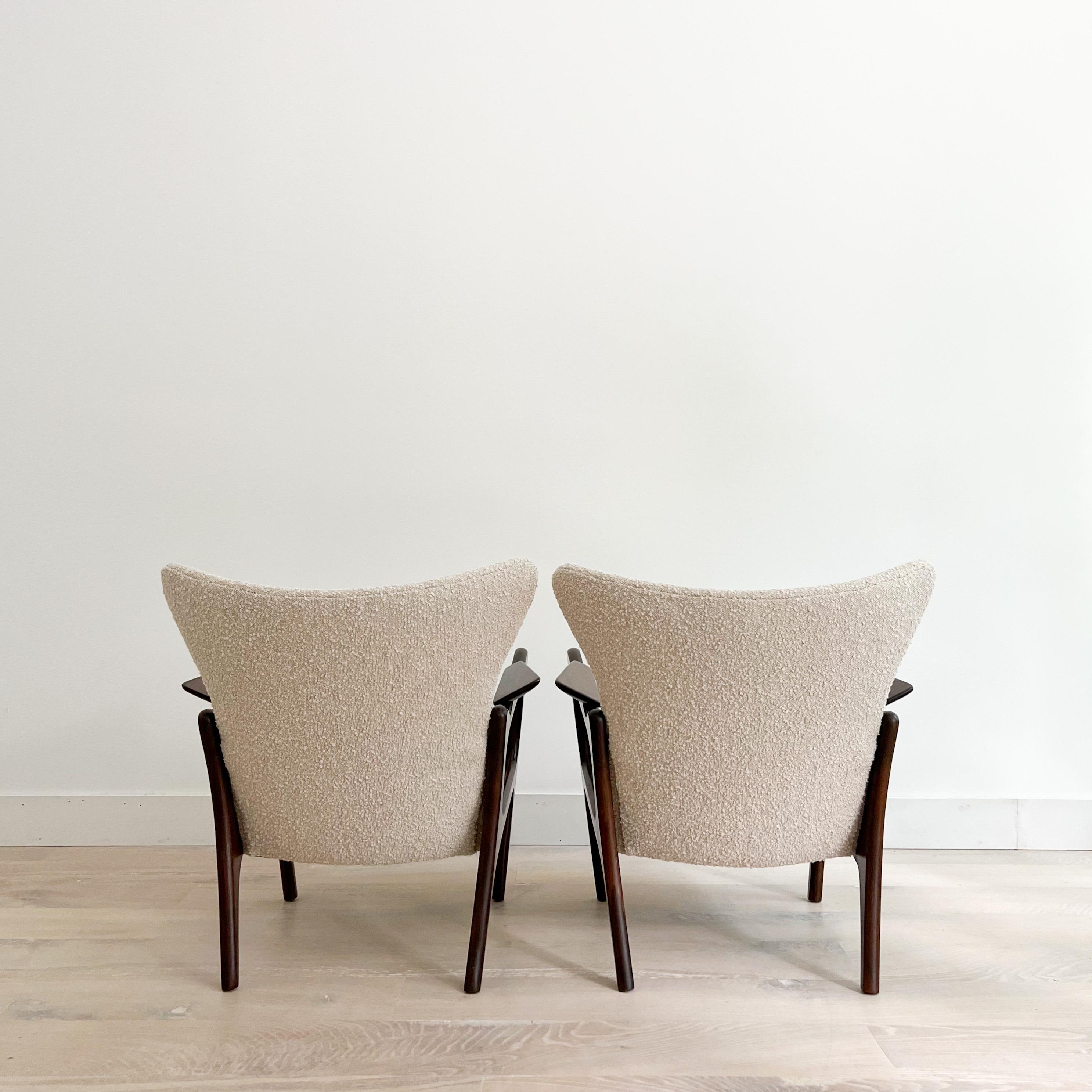 Pair of Mid-Century Modern Adrian Pearsall Lounge Chairs, New Boucle Upholstery 14