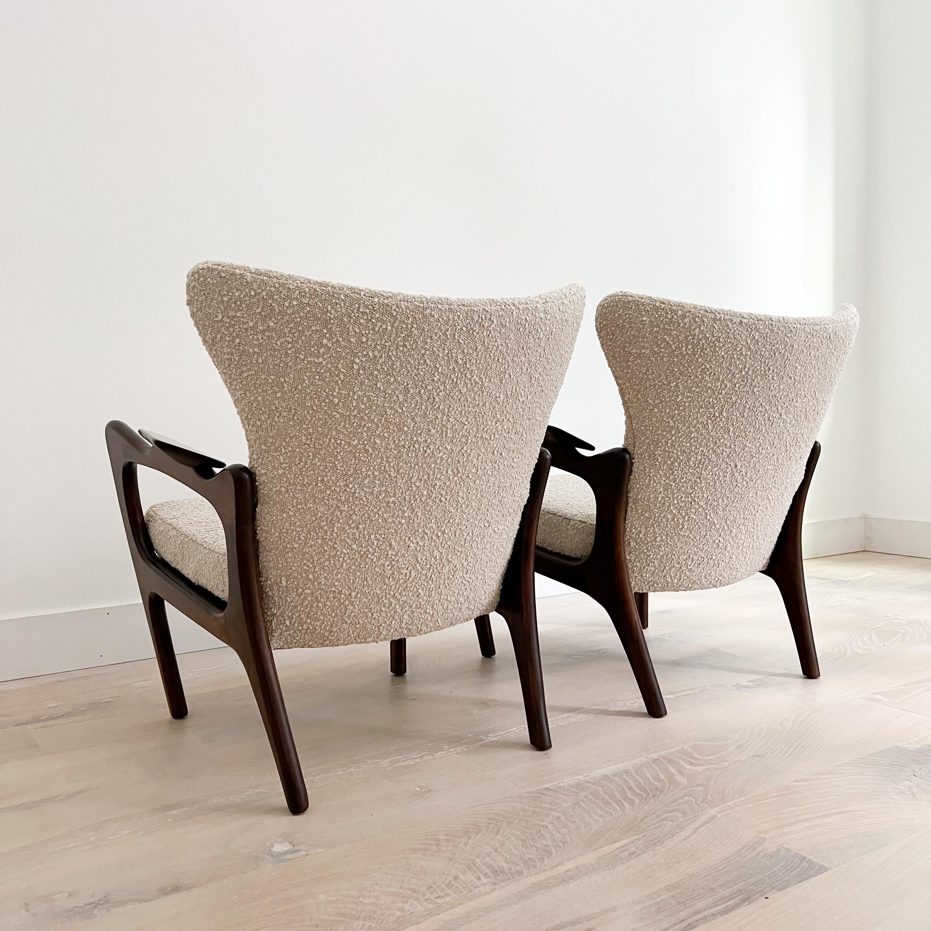 Pair of Mid-Century Modern Adrian Pearsall Lounge Chairs, New Boucle Upholstery 15