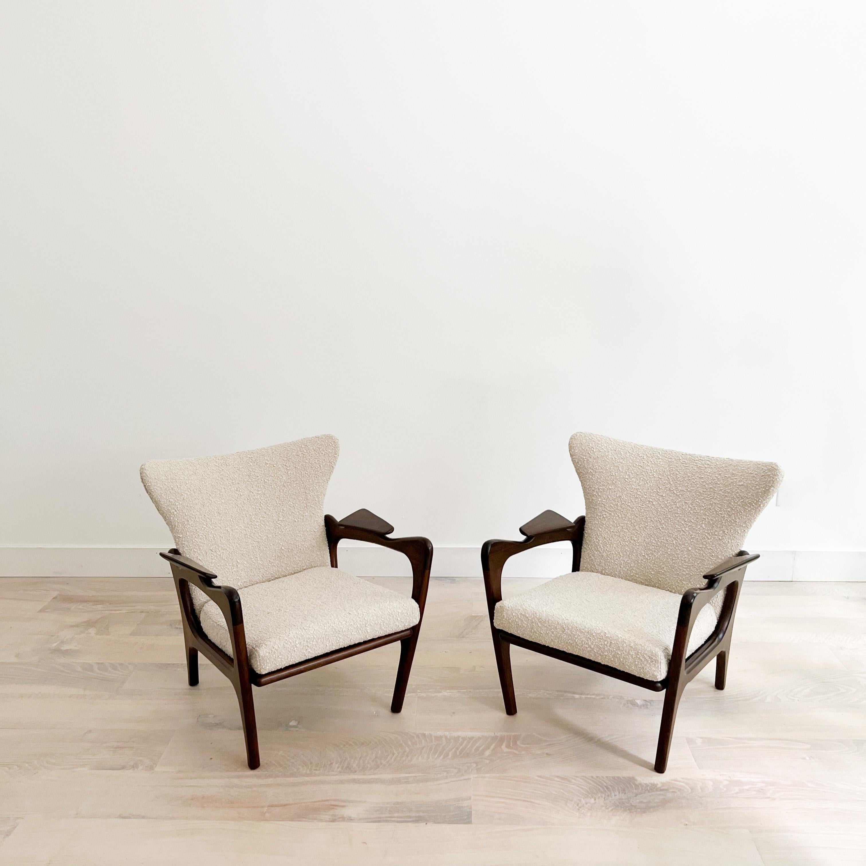 Pair of Mid-Century Modern Adrian Pearsall Lounge Chairs, New Boucle Upholstery 2