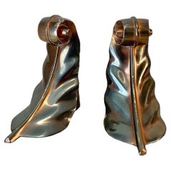 Pair of Mid Century Modern Aged Brass Acanthus Leaf Scroll Bookends