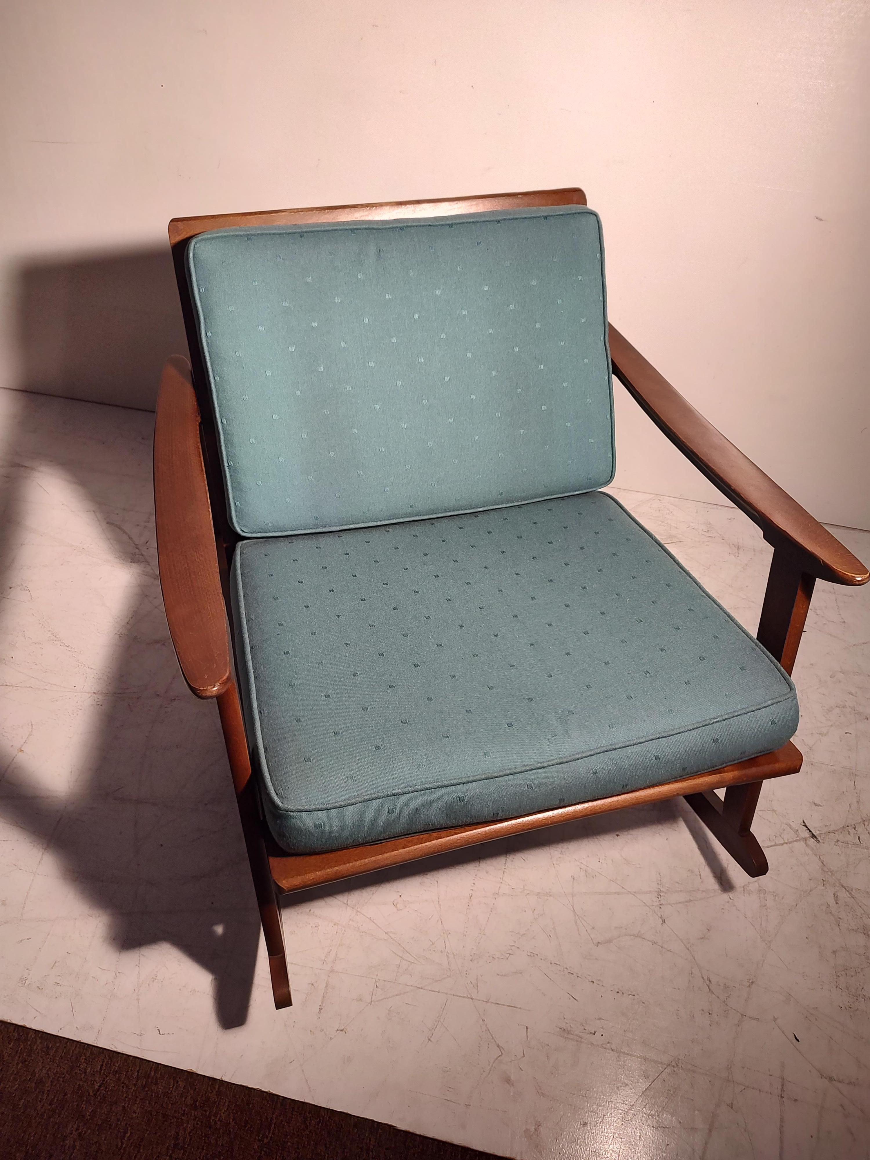 Pair of Mid Century Modern American Walnut Armchair & Rocker For Sale 5