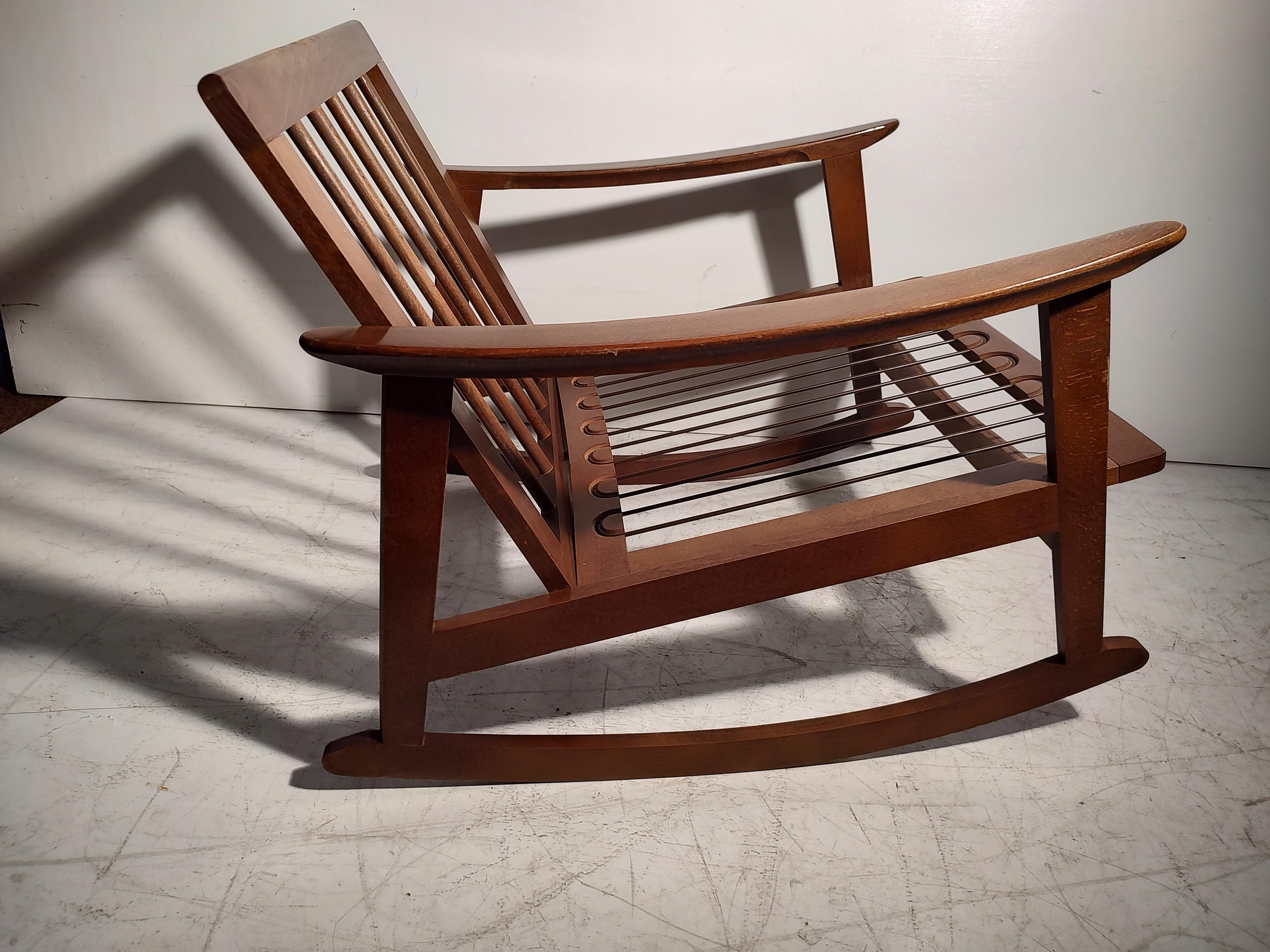 Pair of Mid Century Modern American Walnut Armchair & Rocker For Sale 7