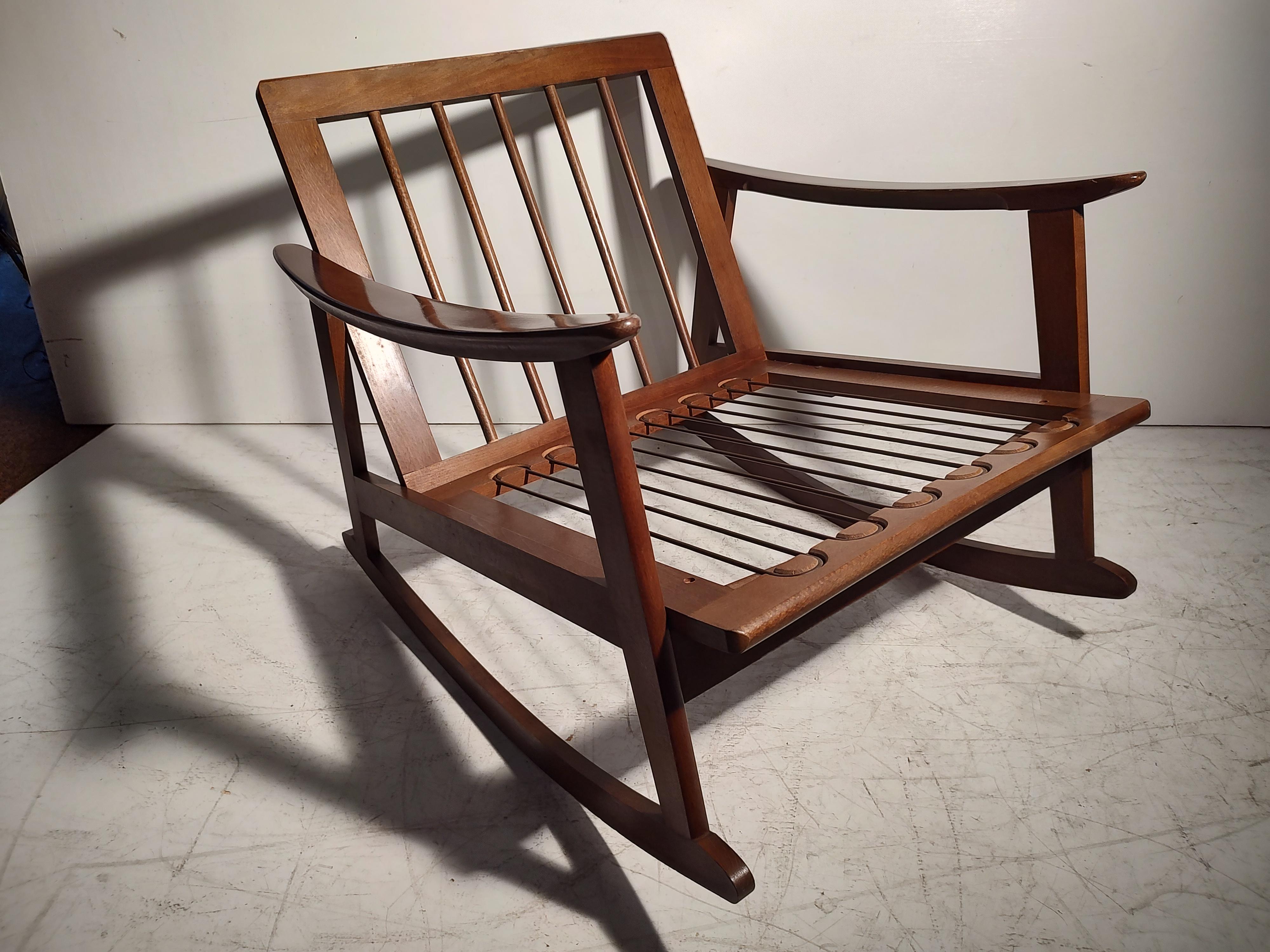 Pair of Mid Century Modern American Walnut Armchair & Rocker For Sale 8