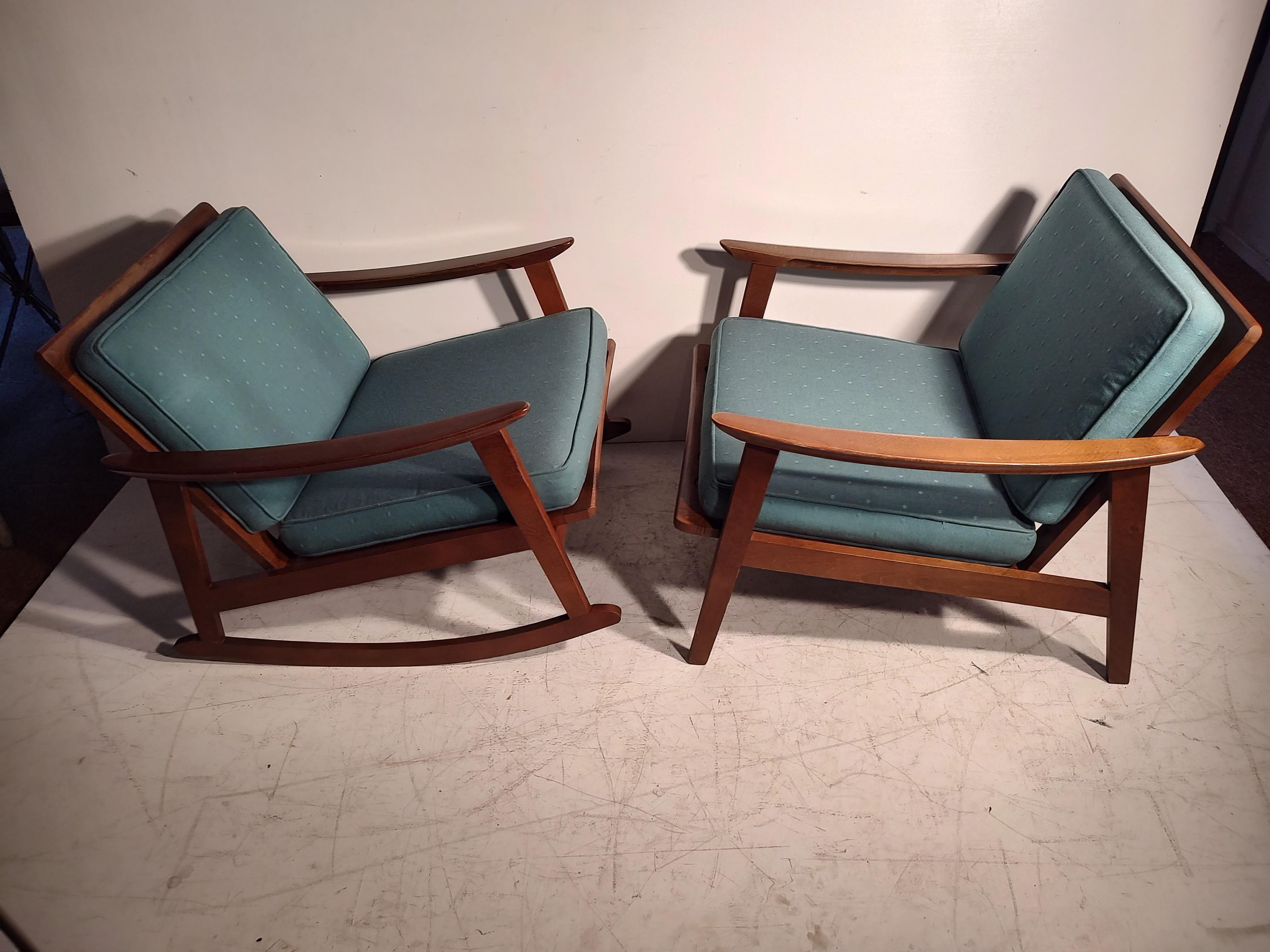 Mid-20th Century Pair of Mid Century Modern American Walnut Armchair & Rocker For Sale