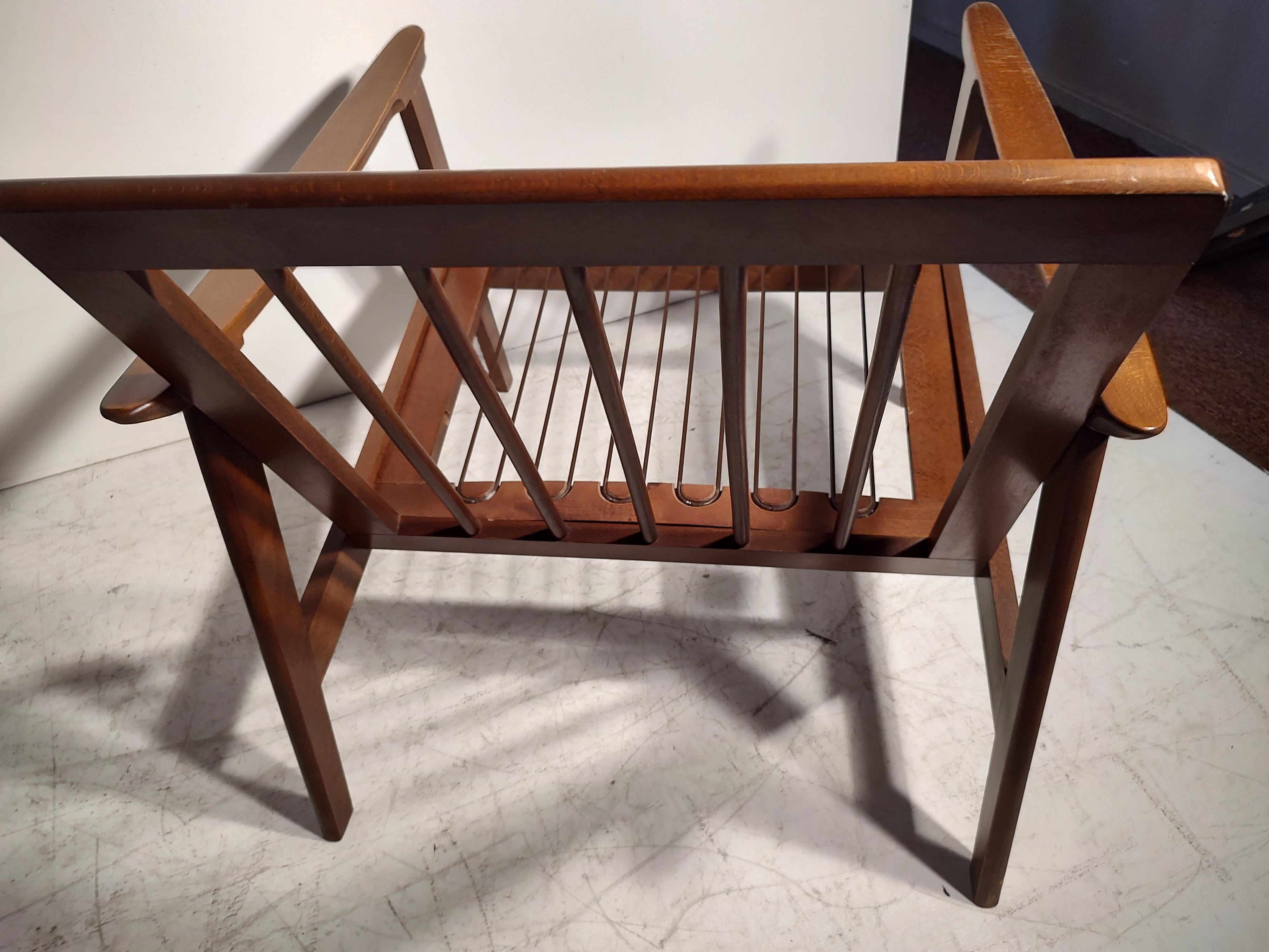 Fabric Pair of Mid Century Modern American Walnut Armchair & Rocker For Sale