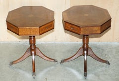 PAIR OF MID CENTURY MODERN ANDREW THOMPSON BURR OAK SIDE END LAMP WINE TABLEs