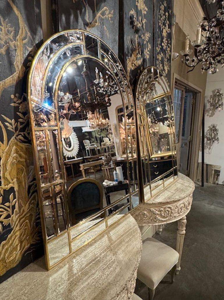 Cette paire de miroirs en laiton de style moderne du milieu du siècle crée un look élégant.  avec leur design arqué et leur finition élégante en laiton. Le style moderne du milieu du siècle ajoute une touche d'élégance rétro à n'importe quel espace,