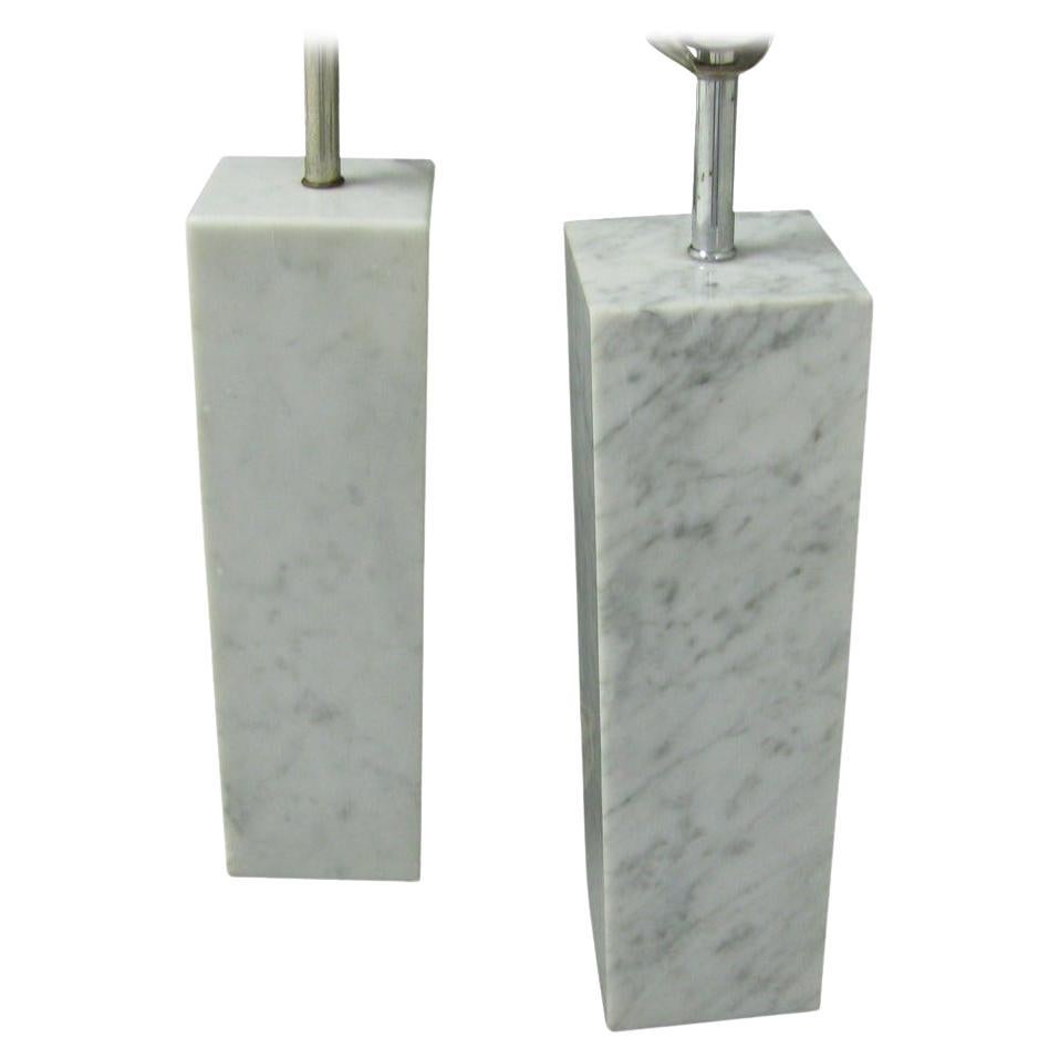 Pair of Mid Century Modern Architectural Square Marble Column Table Lamps