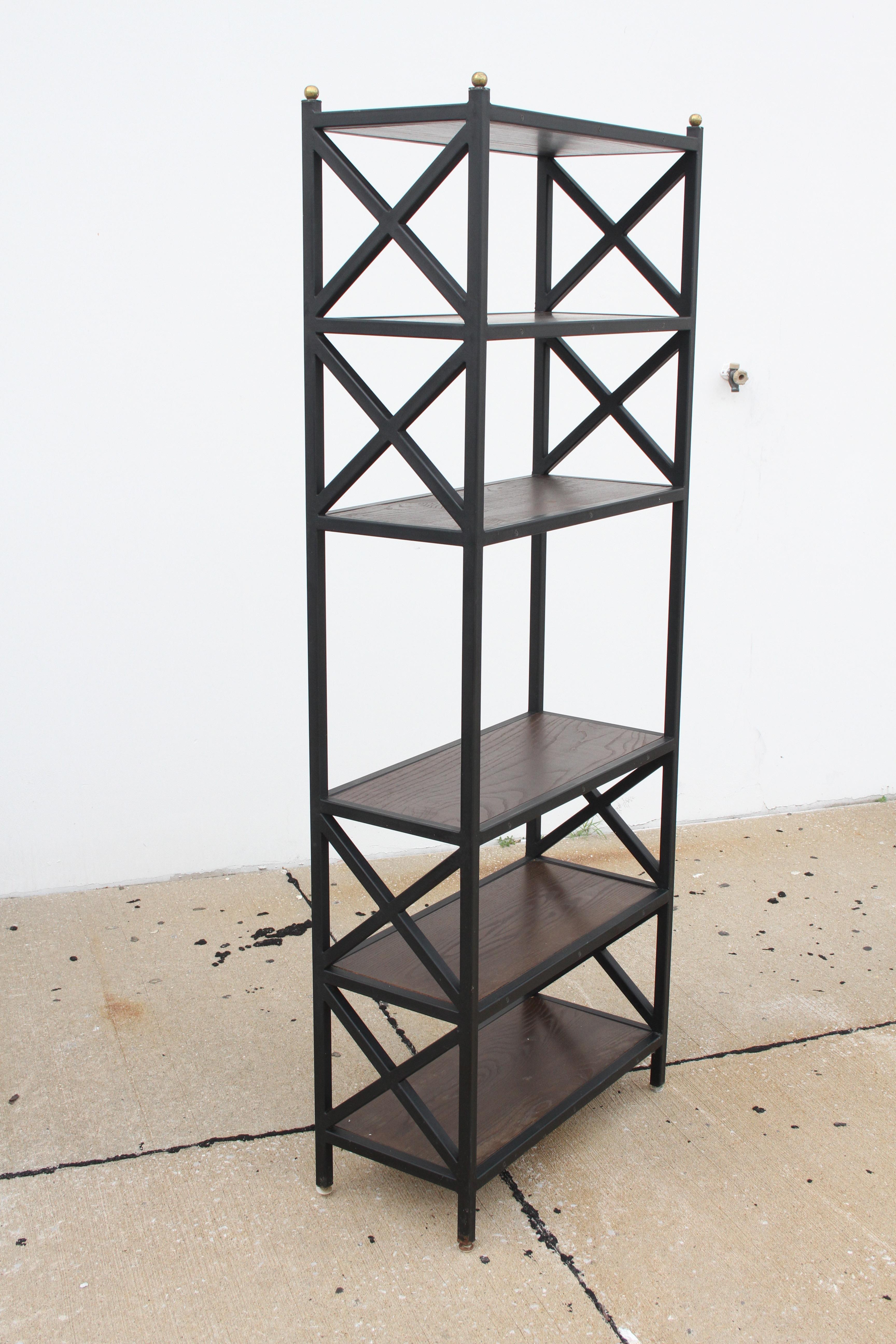 Brass Mid-Century Modern Architectural X-Form Bookcases or Étagères, Pair Available For Sale