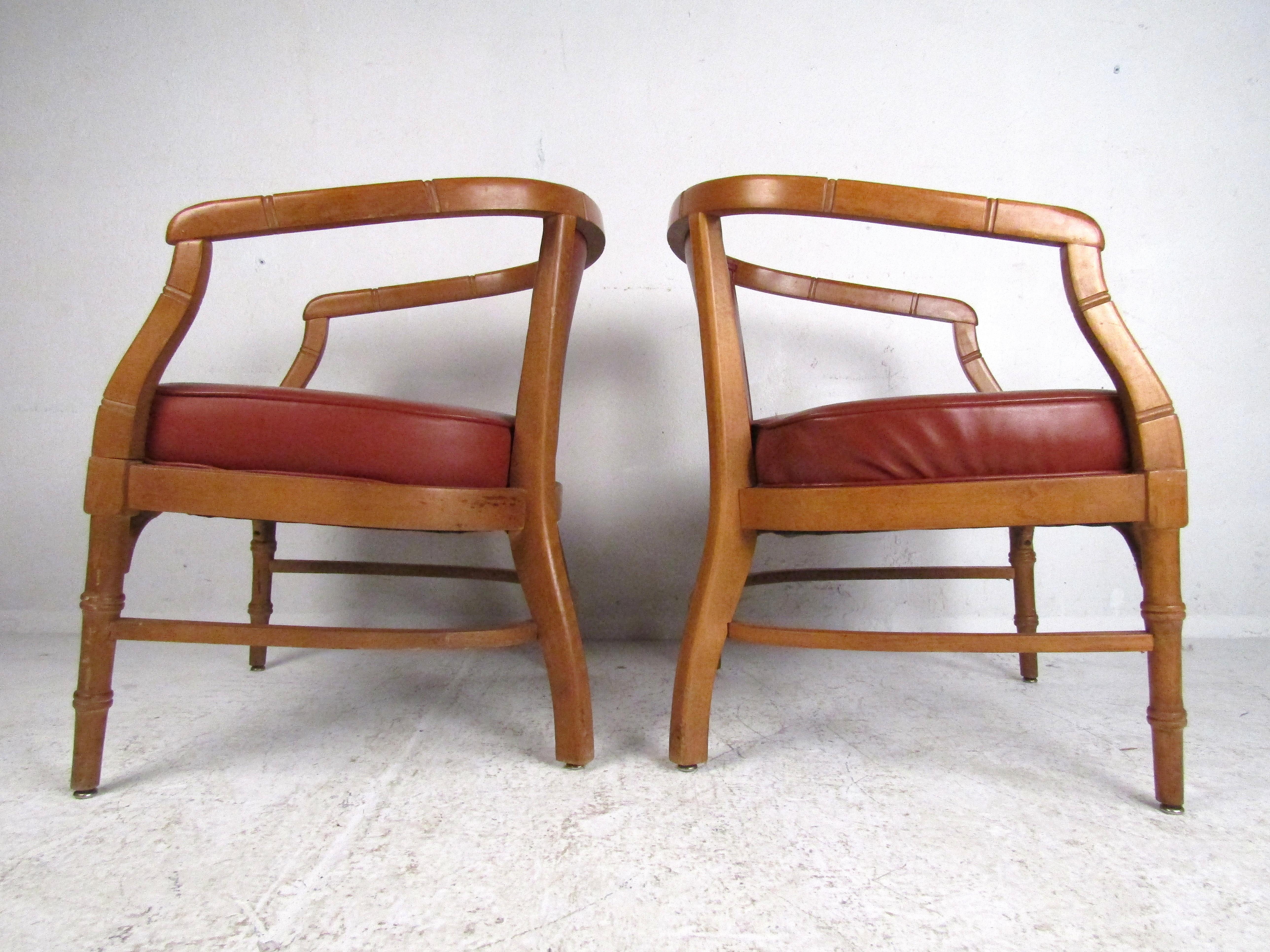 Faux Leather Pair of Mid-Century Modern Armchairs For Sale