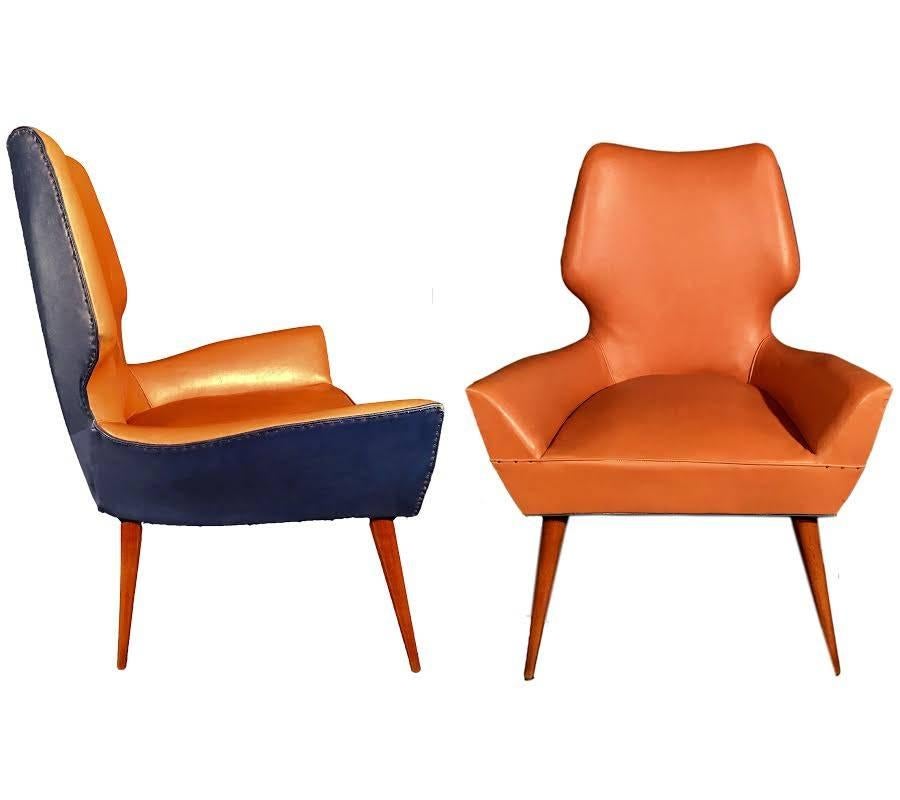 Plastic Pair of Mid-Century Modern Armchairs Gio Ponti Style, 1950s For Sale