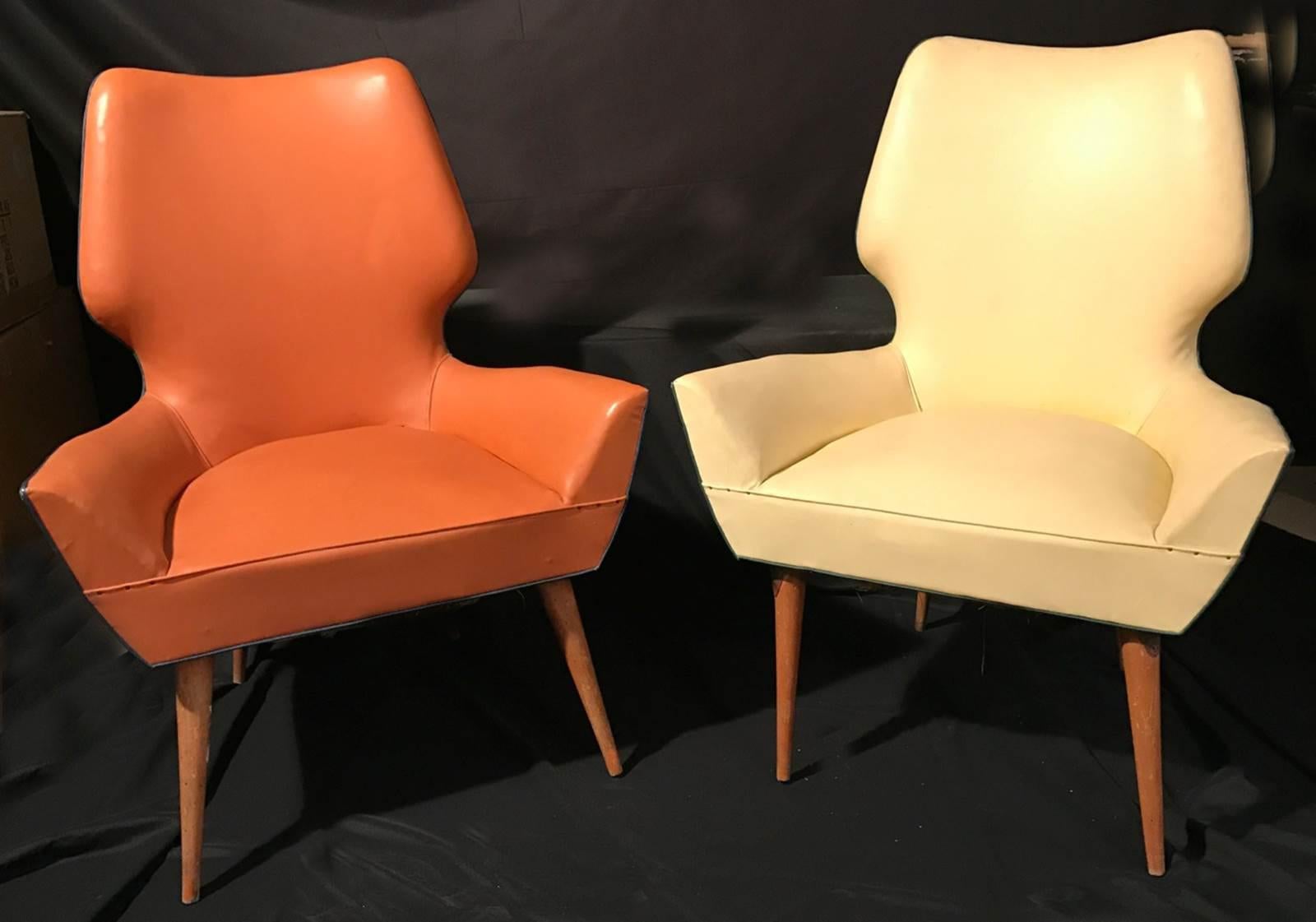 Pair of Mid-Century Modern Armchairs Gio Ponti Style, 1950s For Sale 1