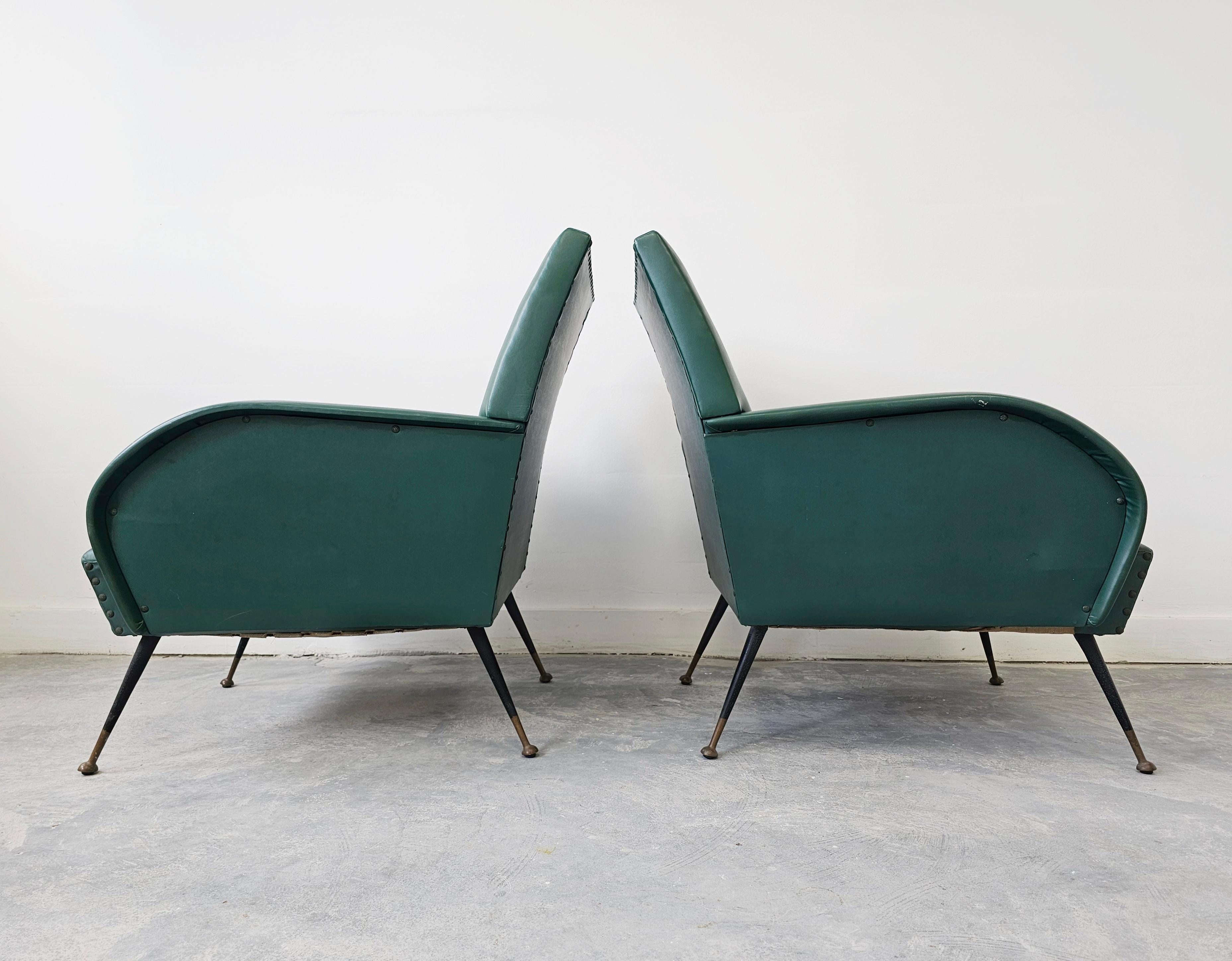 Mid-20th Century Pair of Mid Century Modern Armchairs in style of Marco Zanuso, Italy 1950s For Sale
