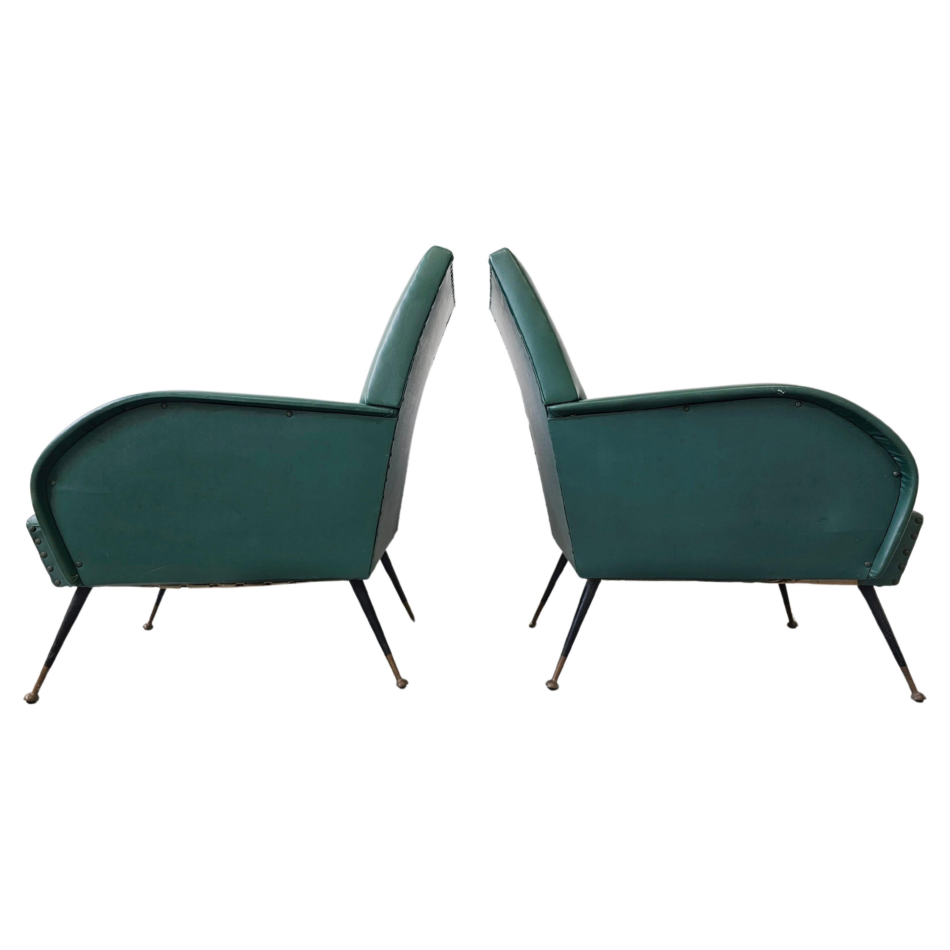 Pair of Mid Century Modern Armchairs in style of Marco Zanuso, Italy 1950s For Sale