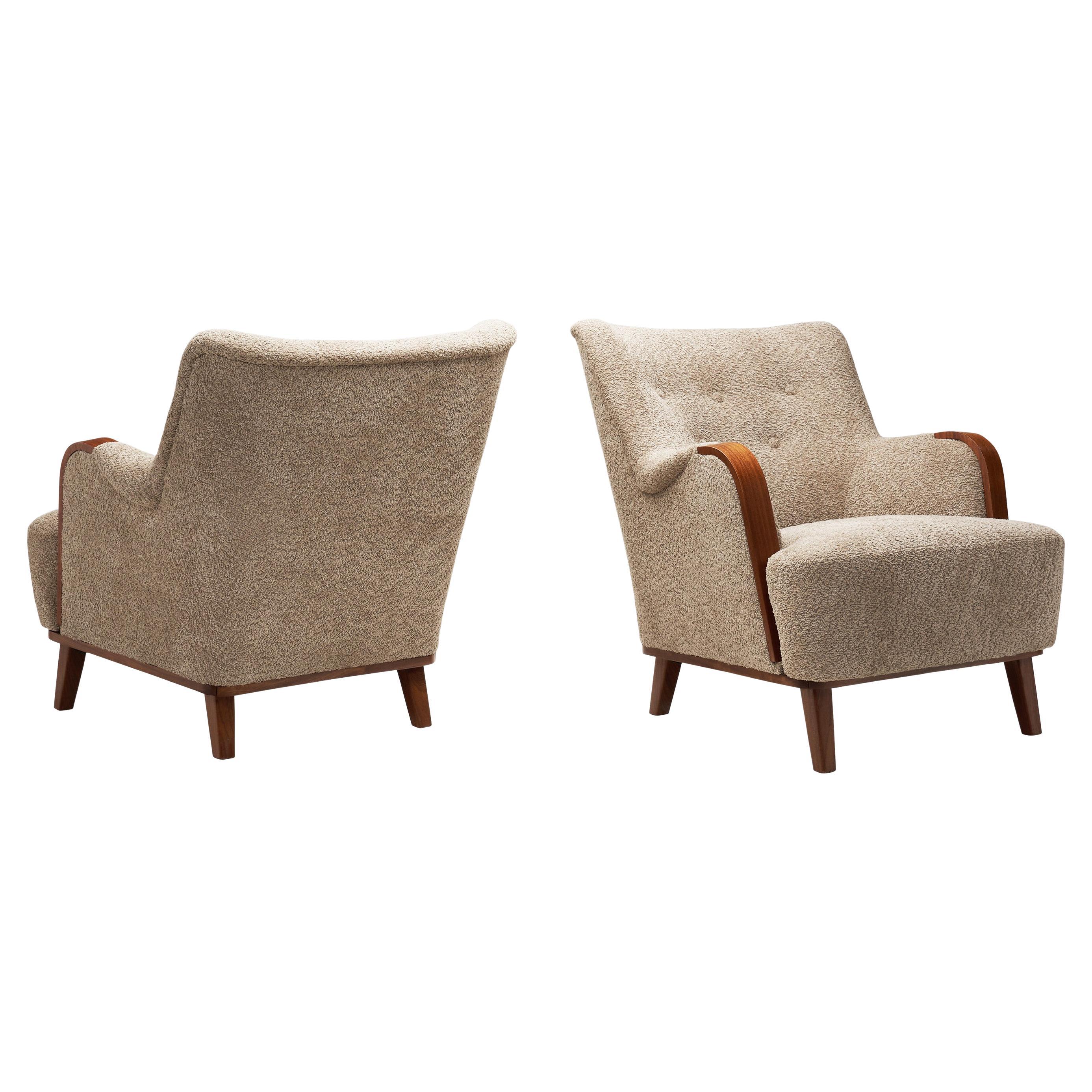 Pair of Mid-Century Modern Armchairs with Wooden Arm Details, Europe 1950s