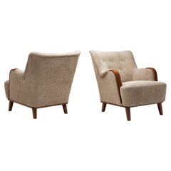 Pair of Mid-Century Modern Armchairs with Wooden Arm Details, Europe 1950s